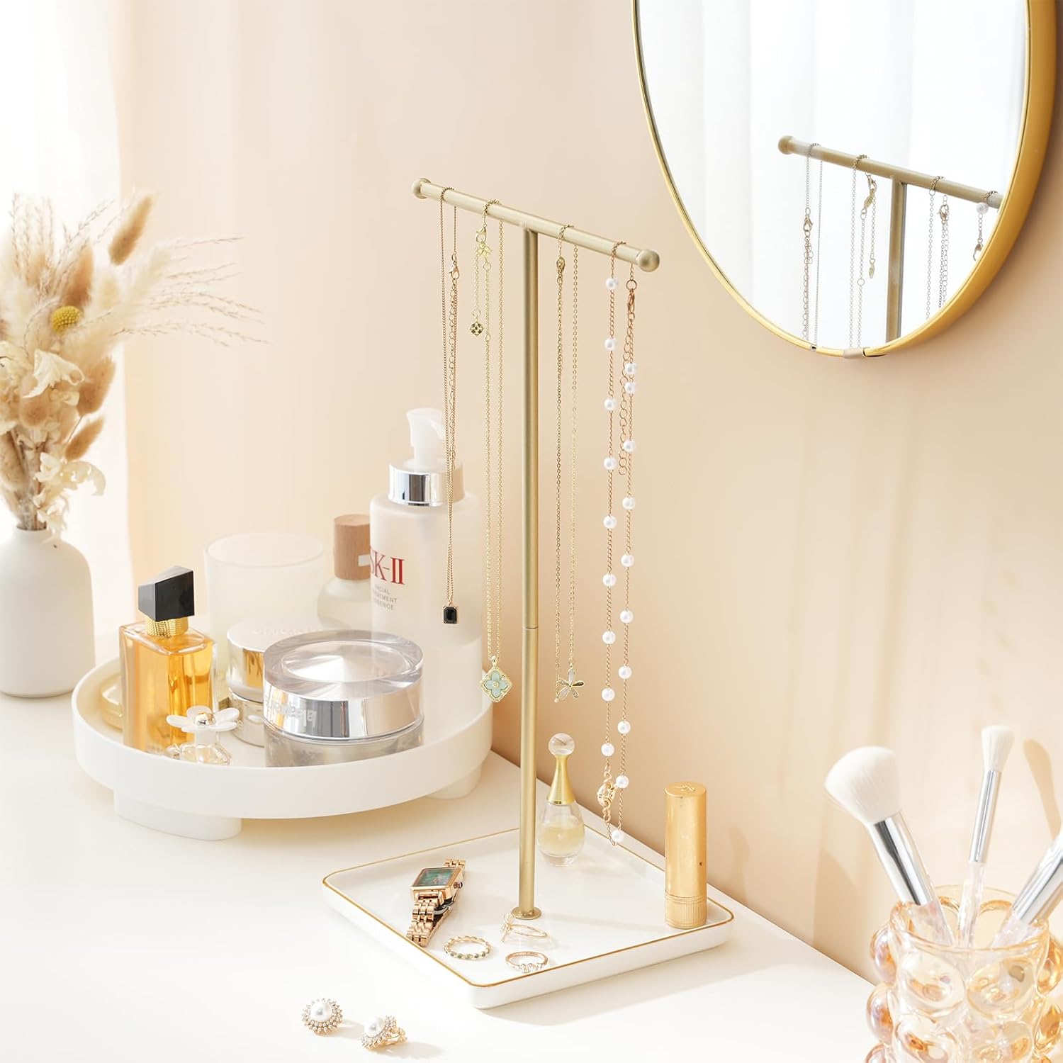 Necklace Display Stand with Ceramic Base Tray