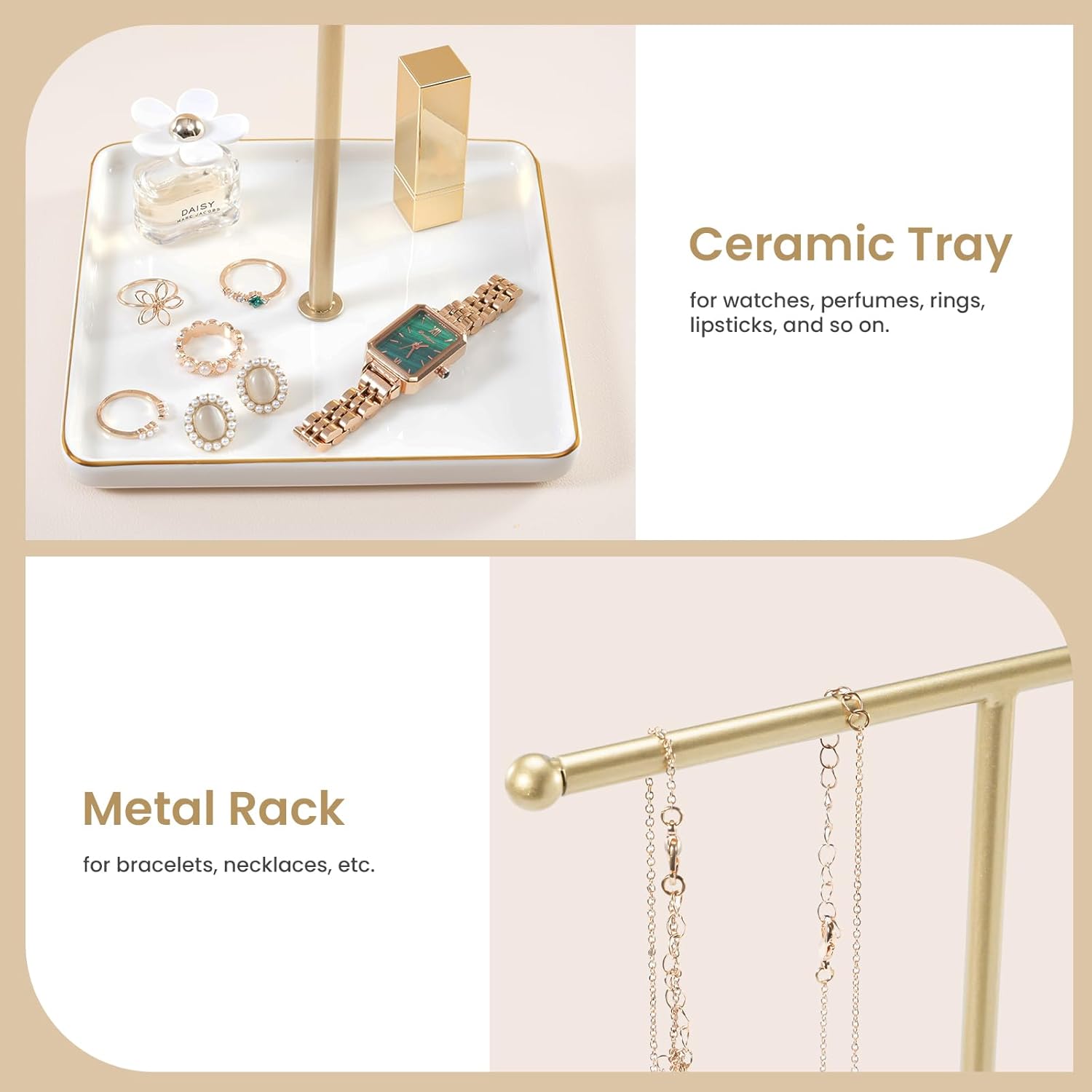 Necklace Display Stand with Ceramic Base Tray