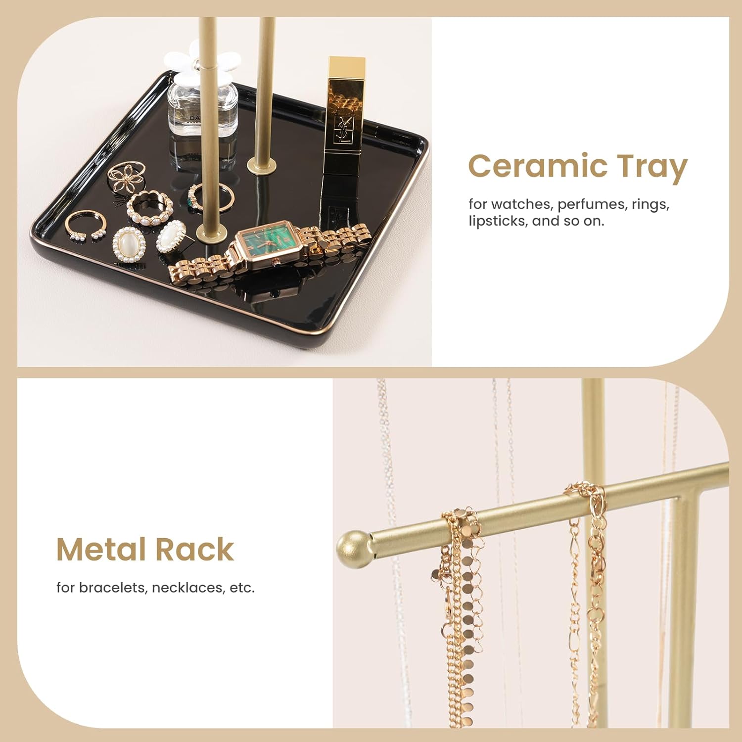 Necklace Display Stand with Ceramic Base Tray