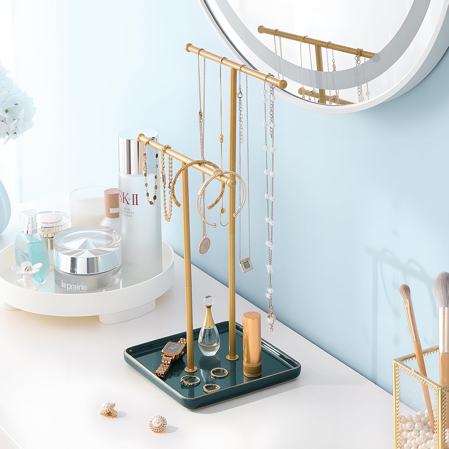 Necklace Display Stand with Ceramic Base Tray