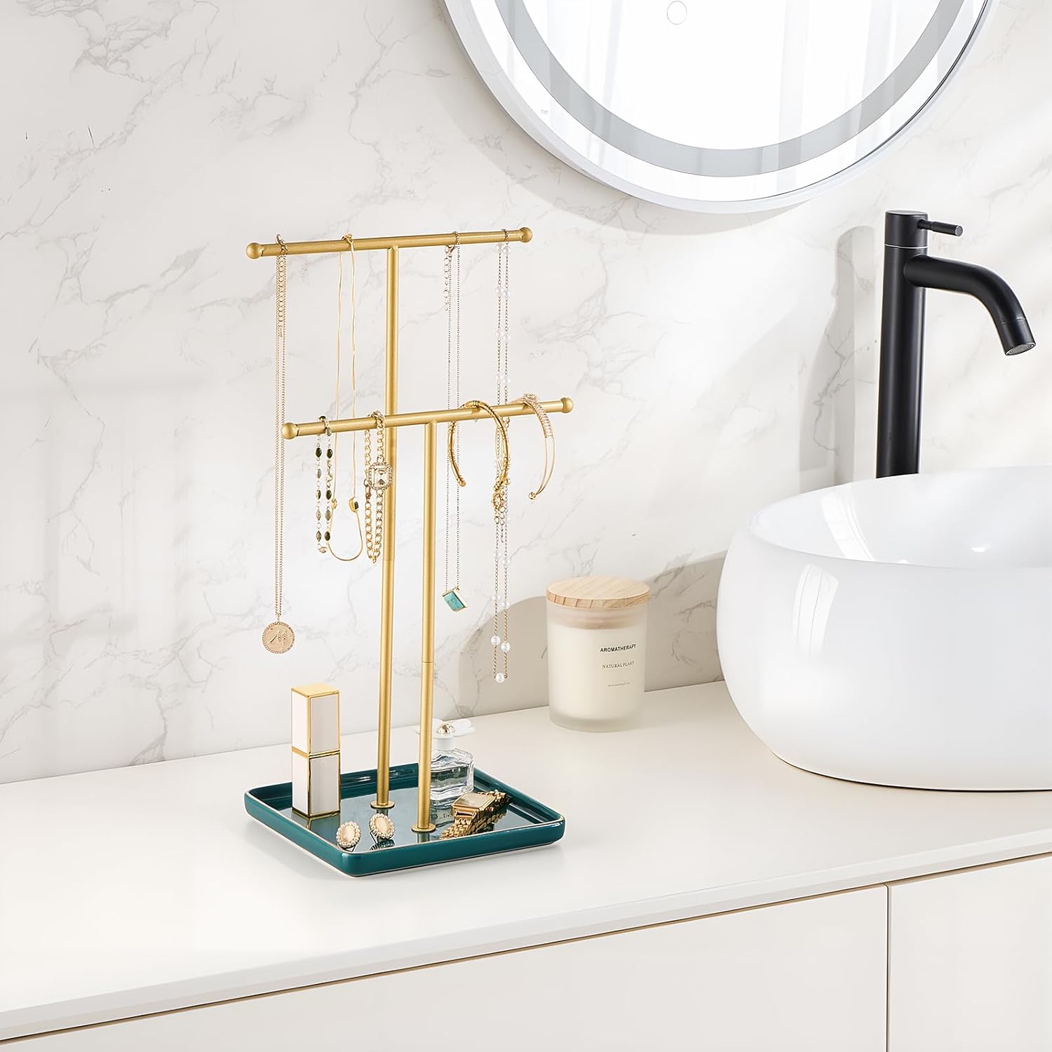 Necklace Display Stand with Ceramic Base Tray