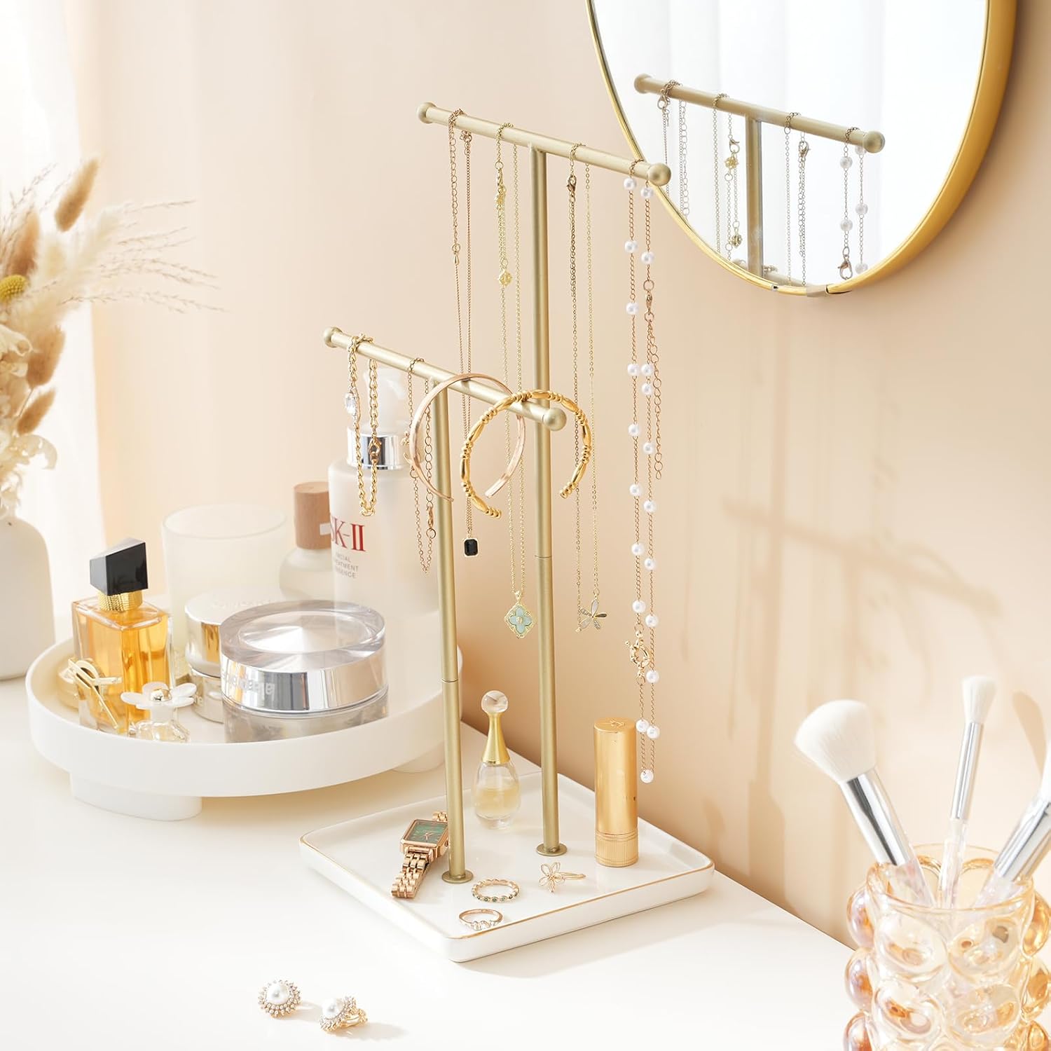 Necklace Display Stand with Ceramic Base Tray