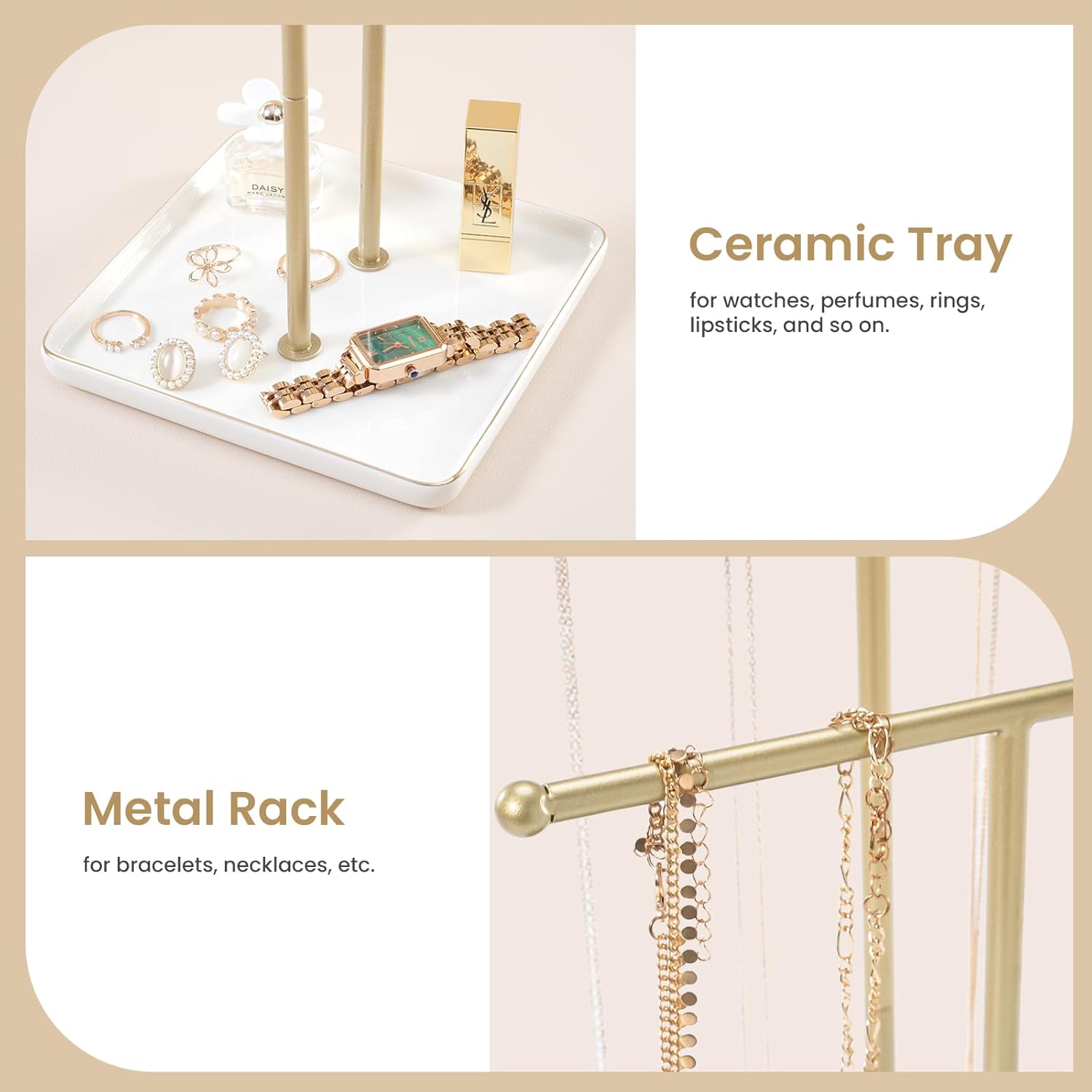 Necklace Display Stand with Ceramic Base Tray