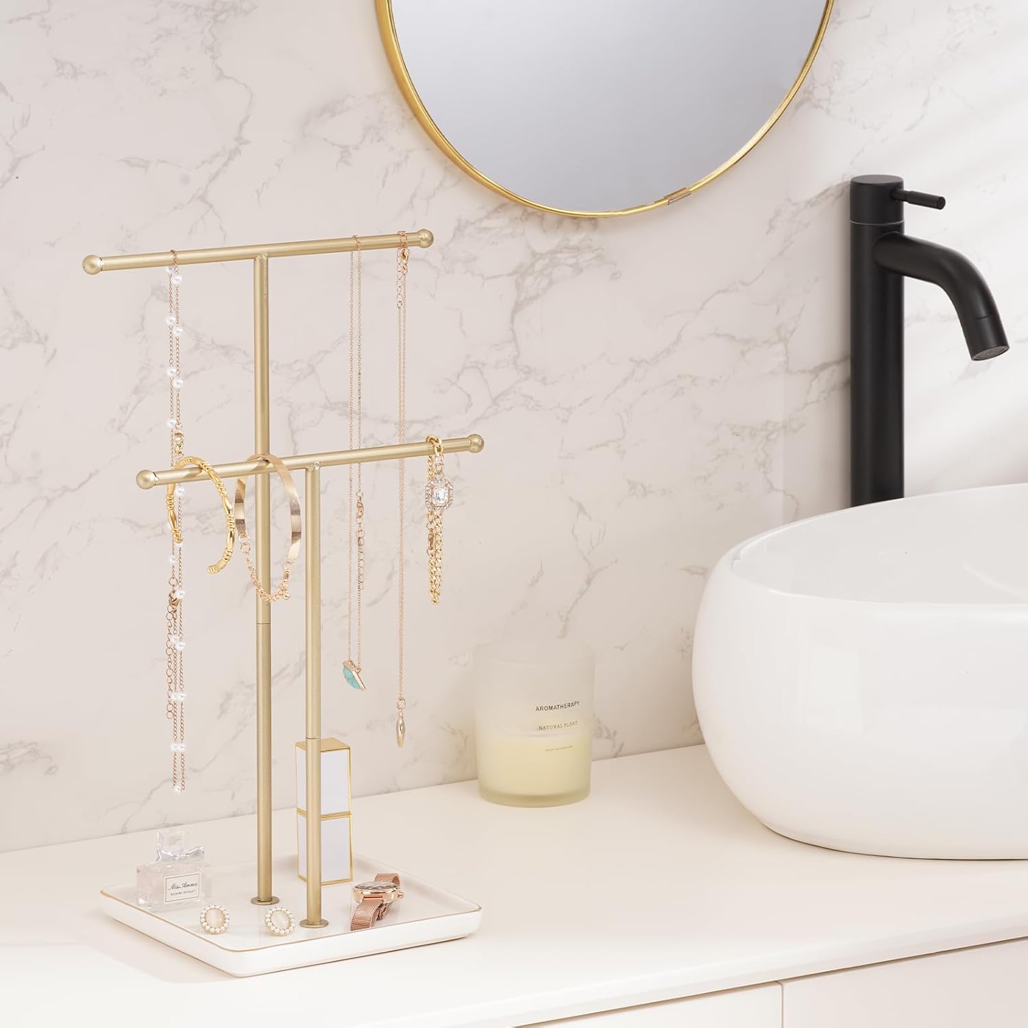 Necklace Display Stand with Ceramic Base Tray