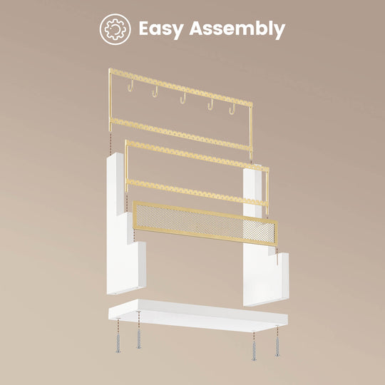Lolalet 5-tier rustic wooden earring holder stand with a velvet ring tray at the base.