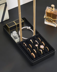 2-Tier Velvet Wrapped Necklace Holder Display with Removable Ring Tray