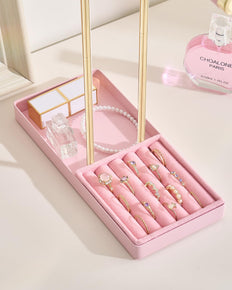 2-Tier Velvet Wrapped Necklace Holder Display with Removable Ring Tray