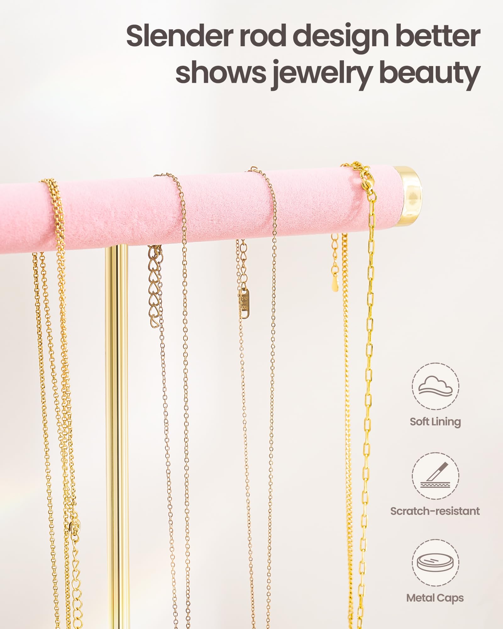 2-Tier Velvet Wrapped Necklace Holder Display with Removable Ring Tray