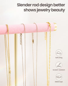 2-Tier Velvet Wrapped Necklace Holder Display with Removable Ring Tray