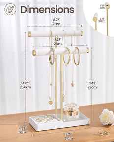 2-Tier Velvet Wrapped Necklace Holder Display with Removable Ring Tray