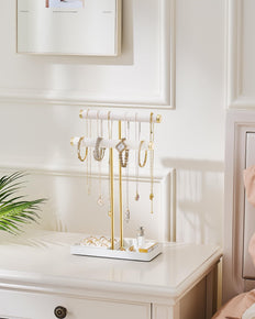 2-Tier Velvet Wrapped Necklace Holder Display with Removable Ring Tray