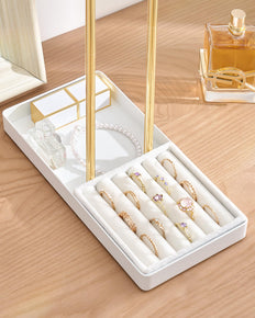 2-Tier Velvet Wrapped Necklace Holder Display with Removable Ring Tray