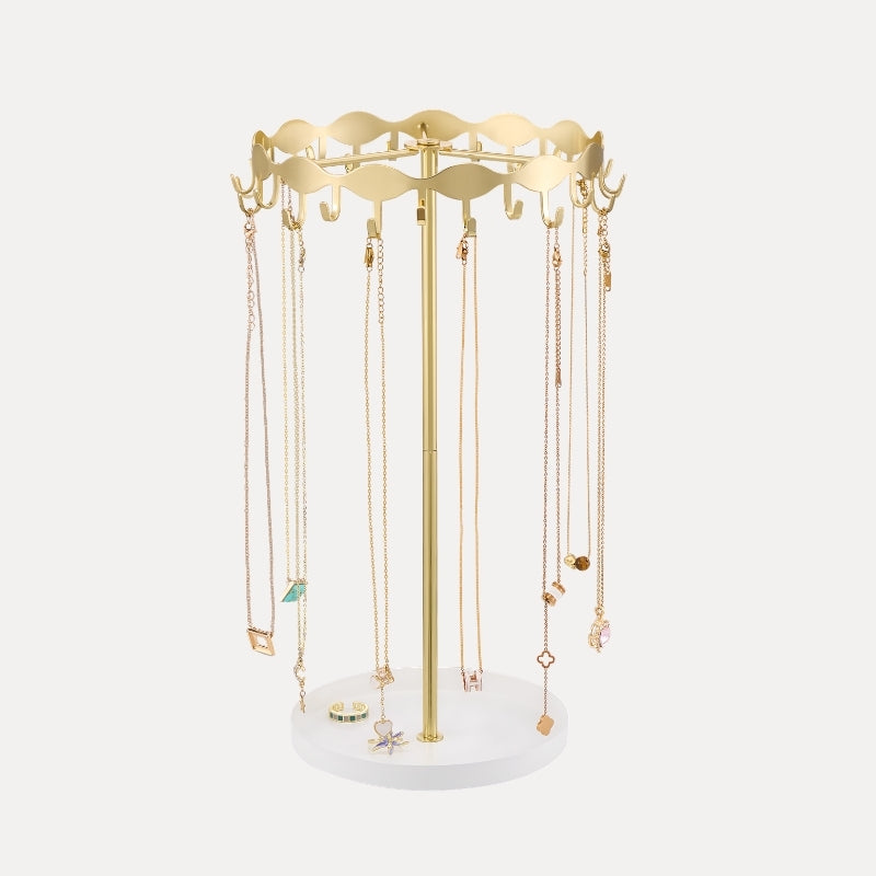 Necklace Organizer Holder with 26 Hooks & Metal Base Tray