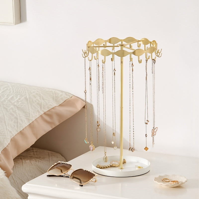 Necklace Organizer Holder with 26 Hooks & Metal Base Tray