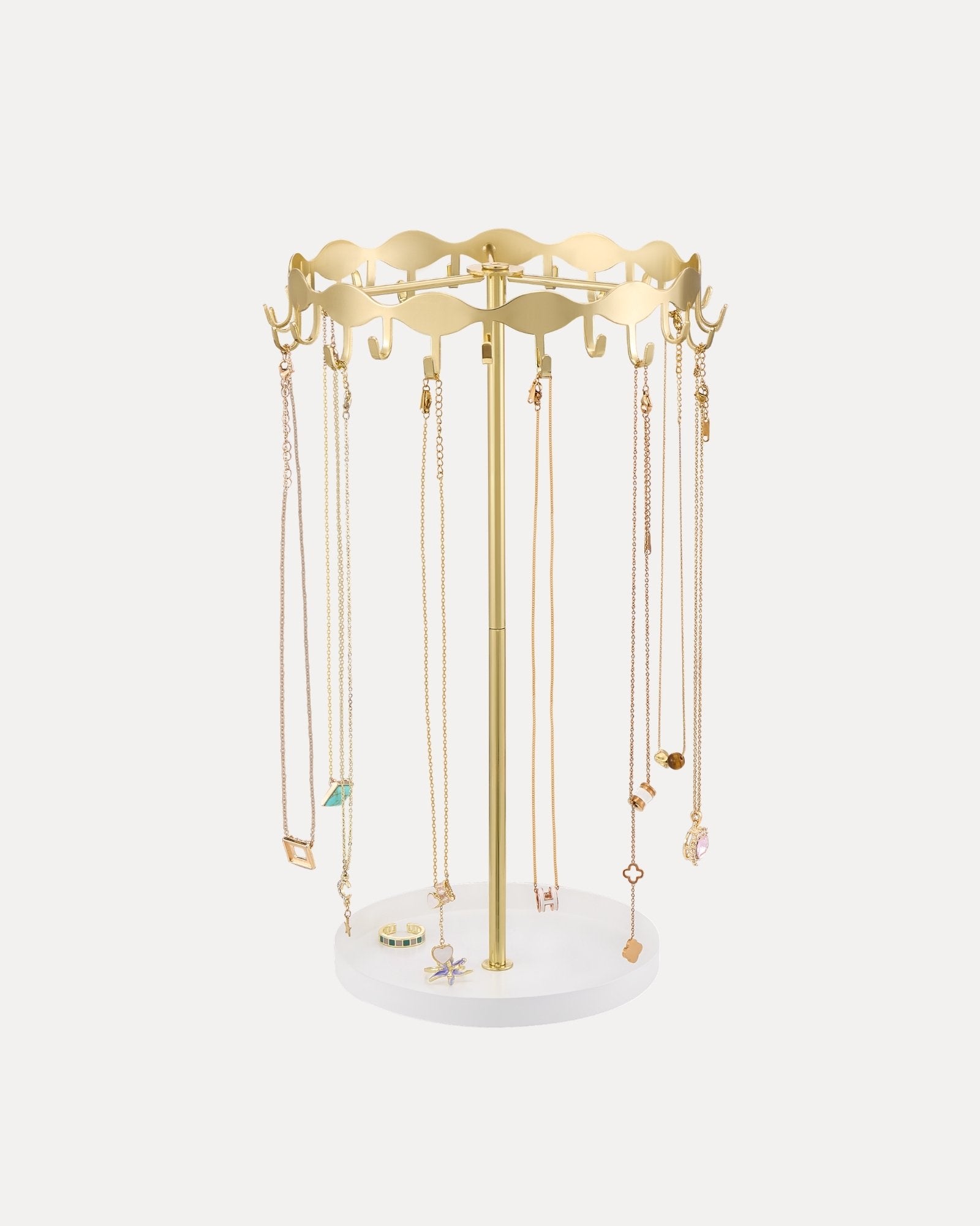 Necklace Organizer Holder with 26 Hooks & Metal Base Tray