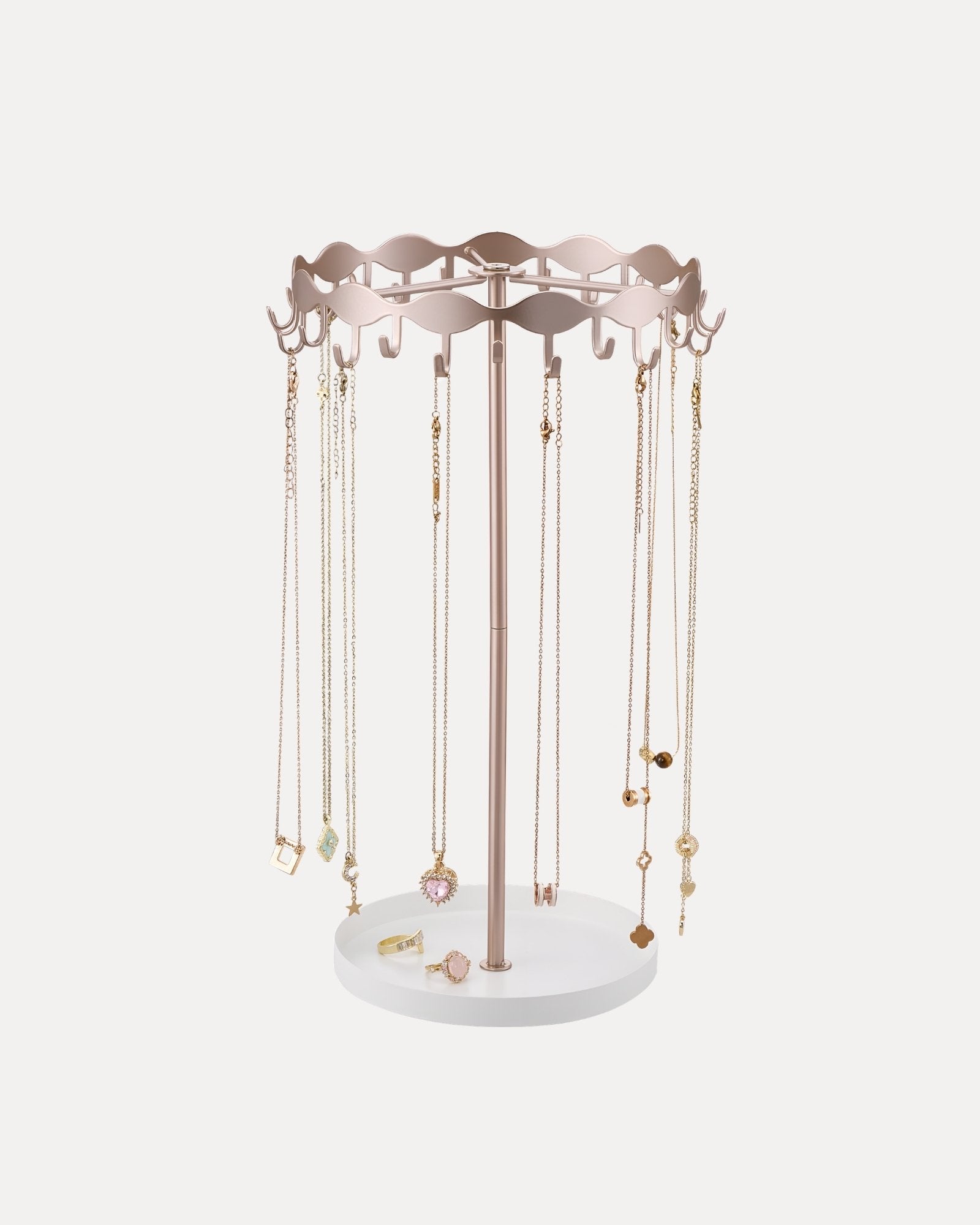 Necklace Organizer Holder with 26 Hooks & Metal Base Tray