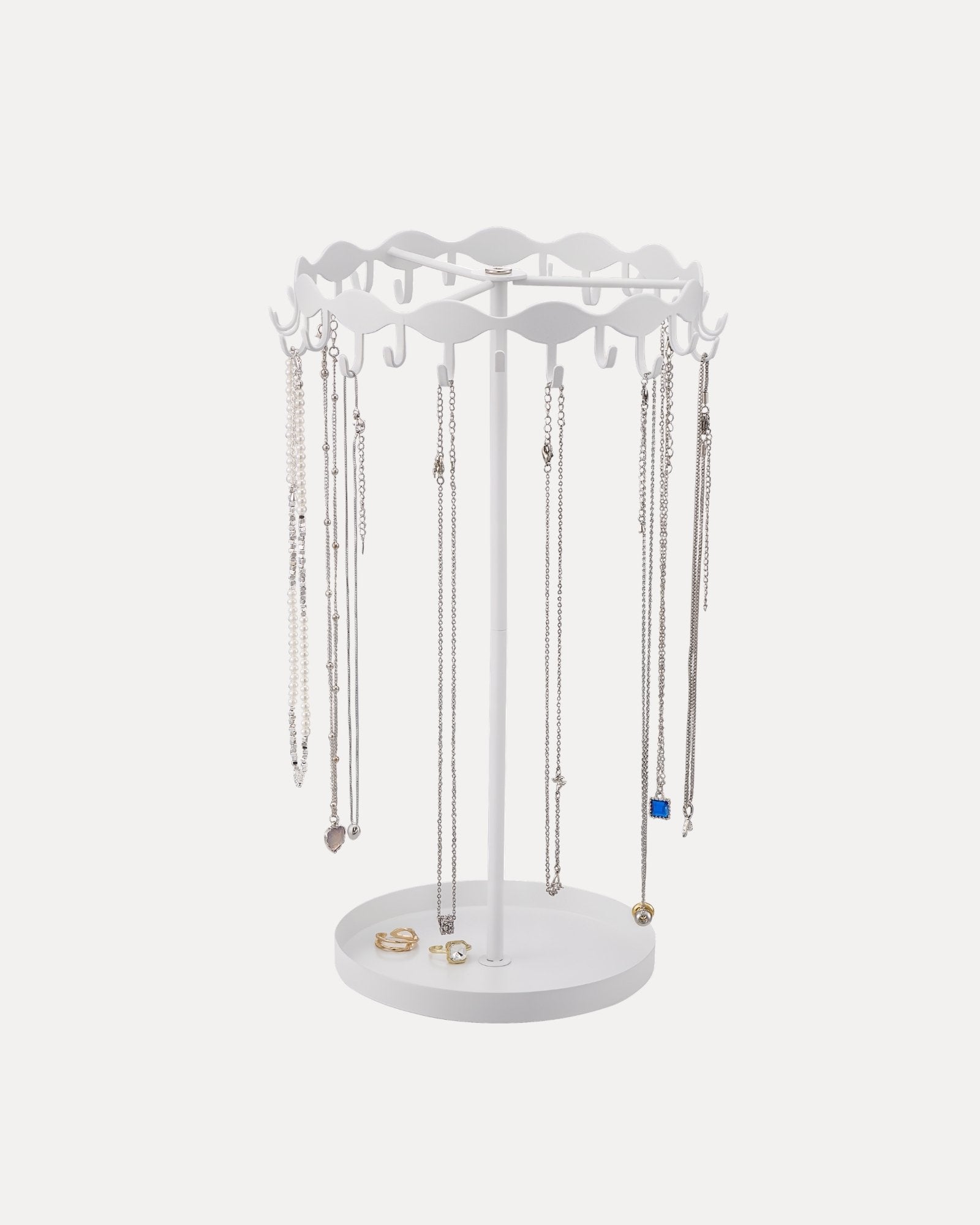 Necklace Organizer Holder with 26 Hooks & Metal Base Tray