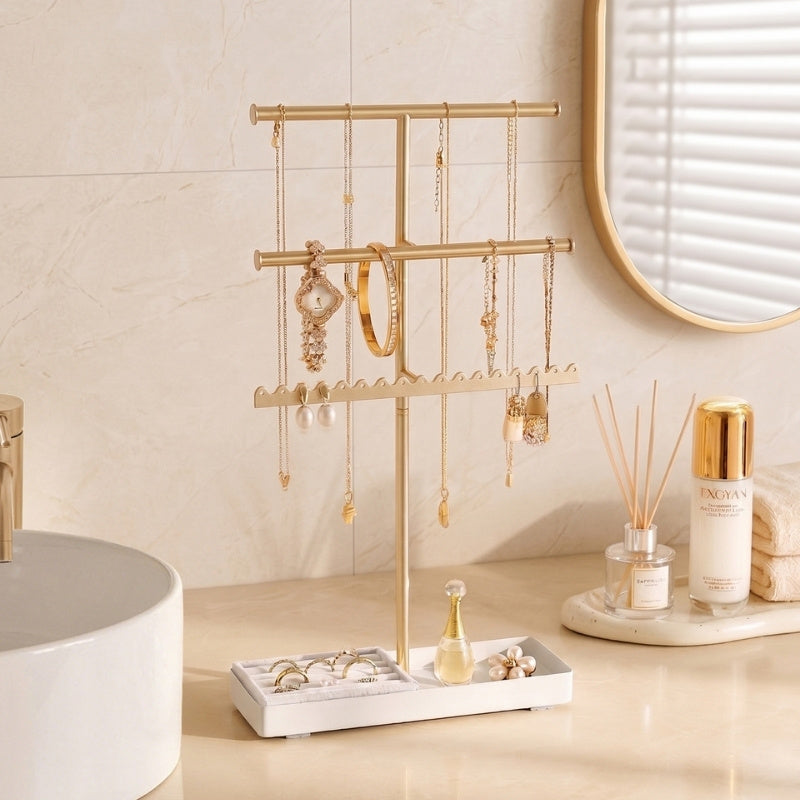 3/4/5 Tiers Jewelry Display Stand with Sturdy Metal Base Velvet Ring Tray