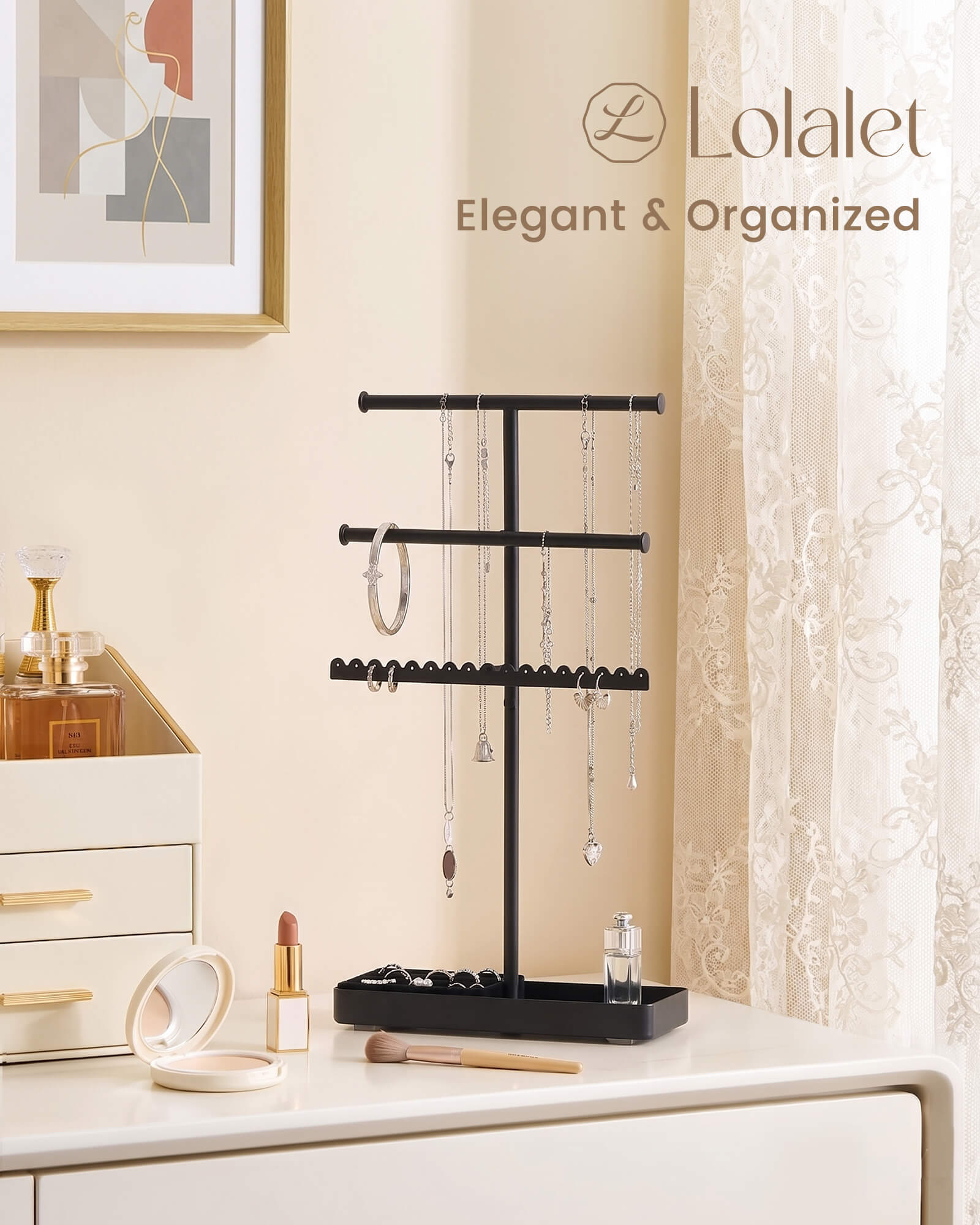 3/4/5 Tiers Jewelry Display Stand with Sturdy Metal Base Velvet Ring Tray