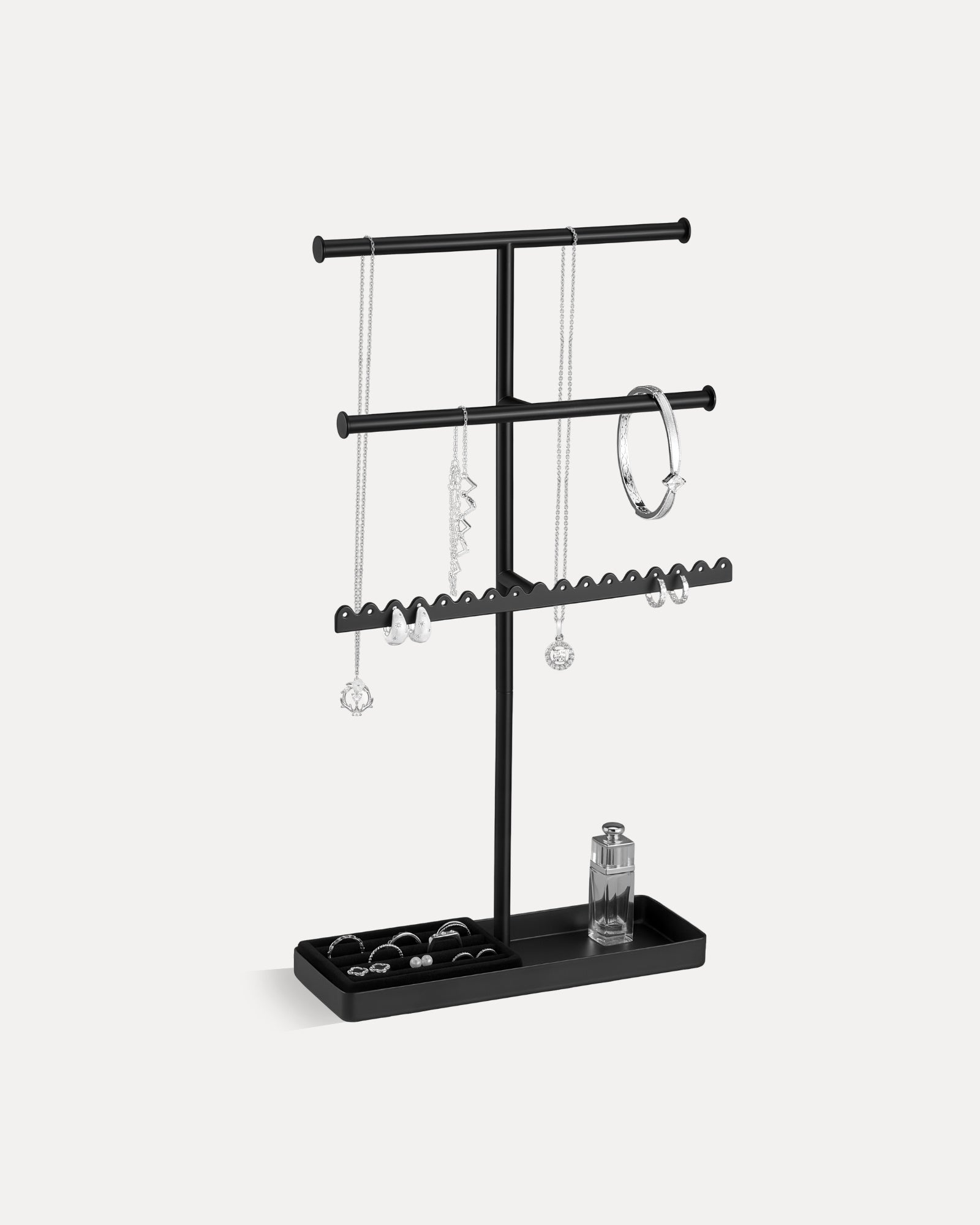 3/4/5 Tiers Jewelry Display Stand with Sturdy Metal Base Velvet Ring Tray