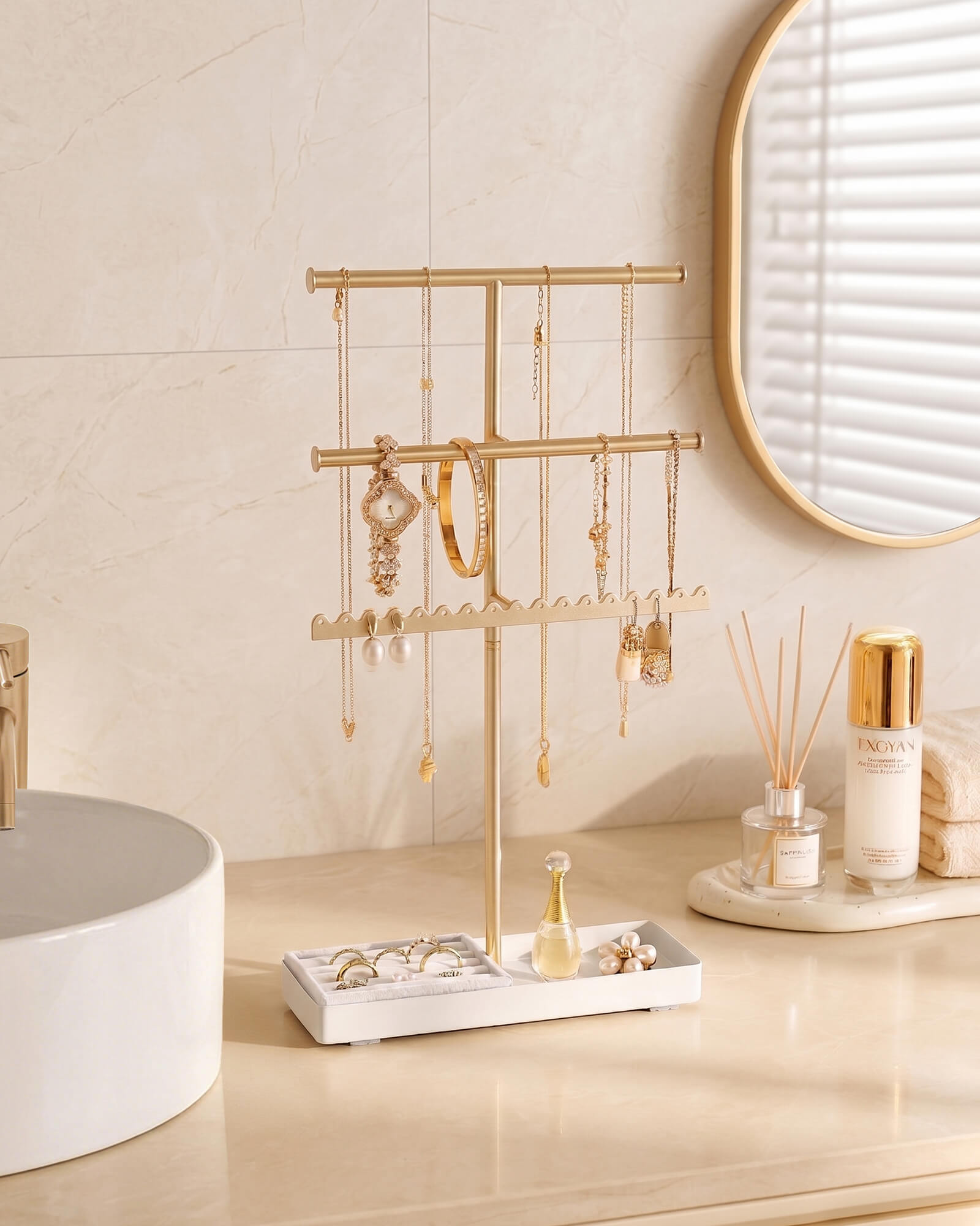 3/4/5 Tiers Jewelry Display Stand with Sturdy Metal Base Velvet Ring Tray