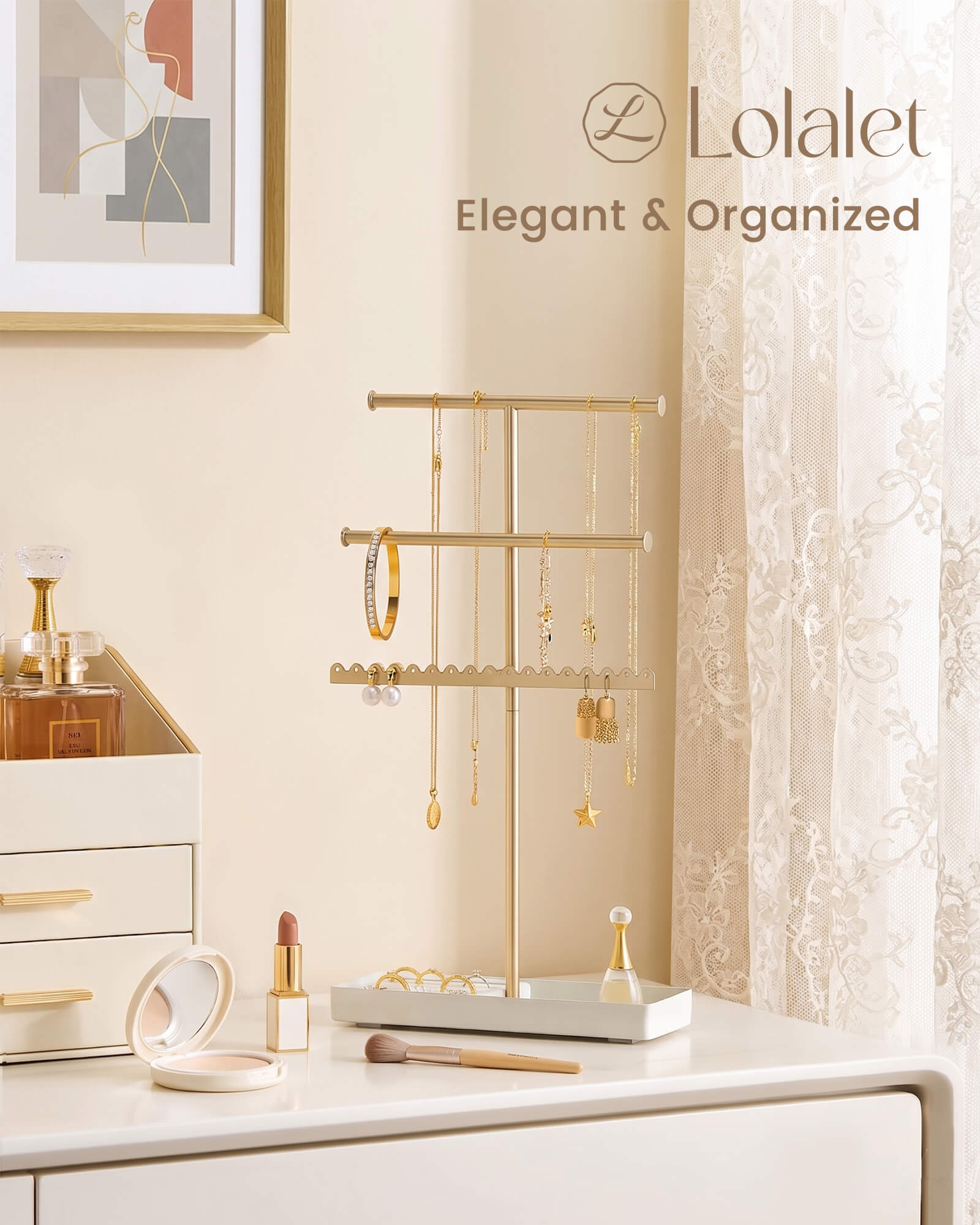 3/4/5 Tiers Jewelry Display Stand with Sturdy Metal Base Velvet Ring Tray