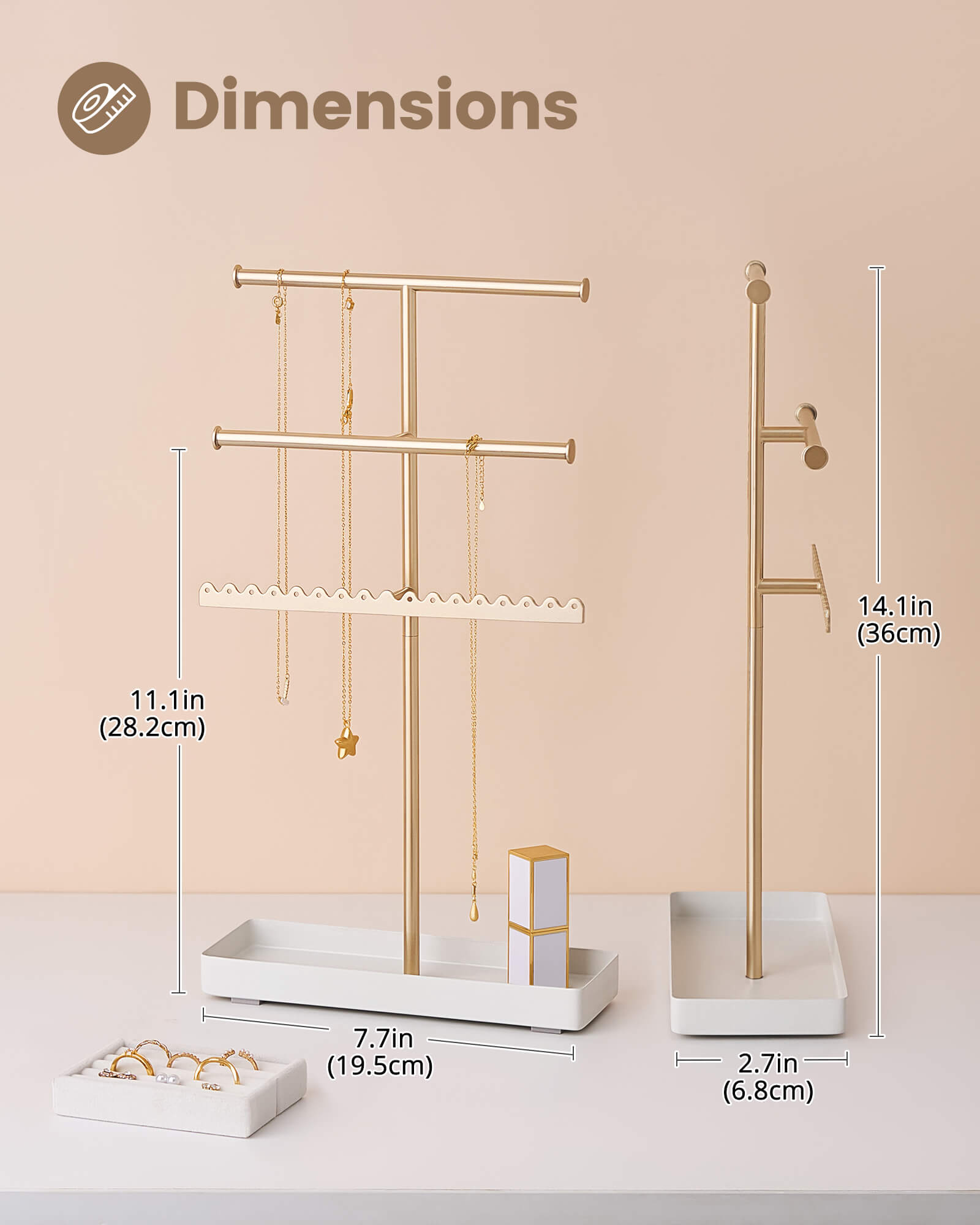 3/4/5 Tiers Jewelry Display Stand with Sturdy Metal Base Velvet Ring Tray