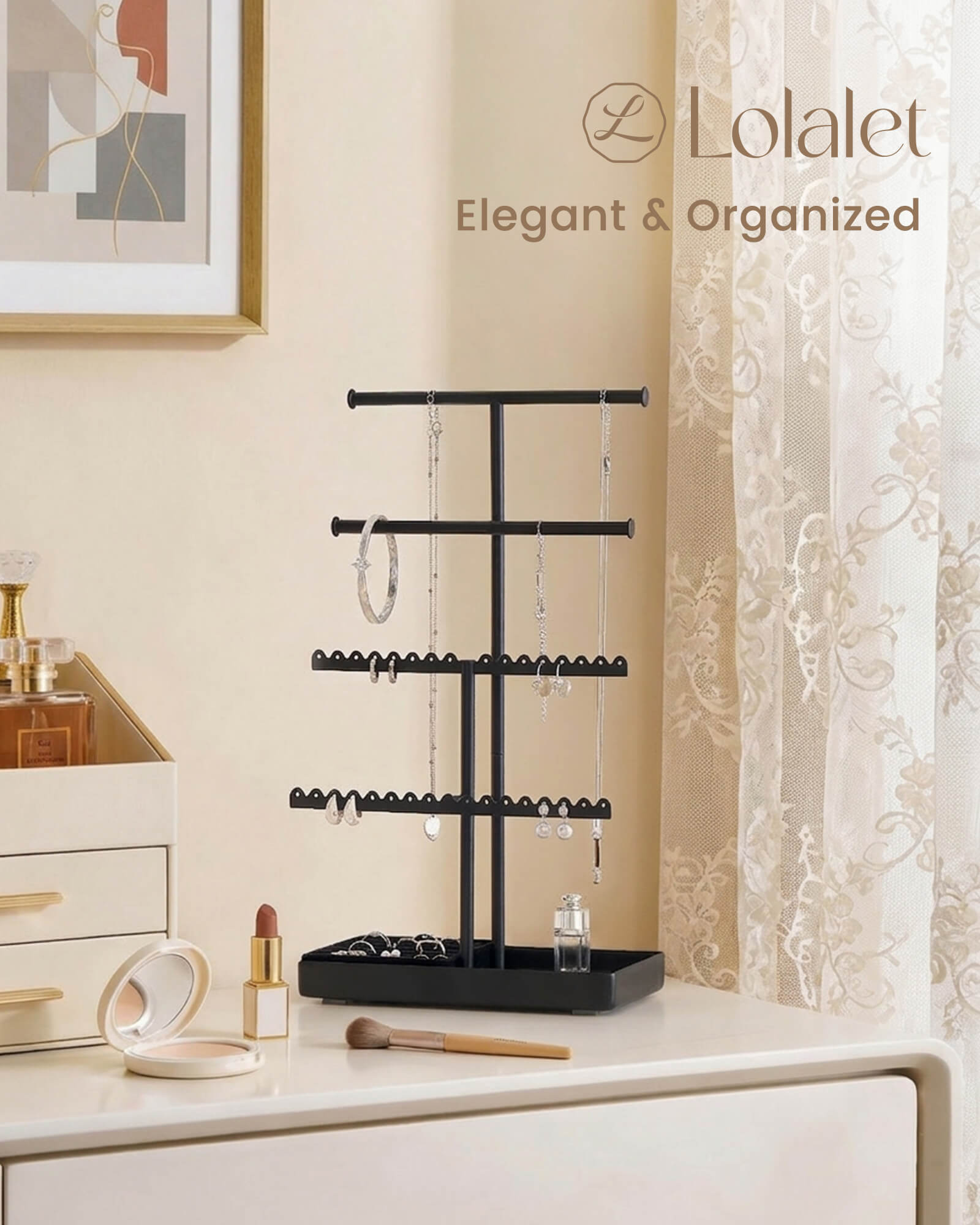 3/4/5 Tiers Jewelry Display Stand with Sturdy Metal Base Velvet Ring Tray