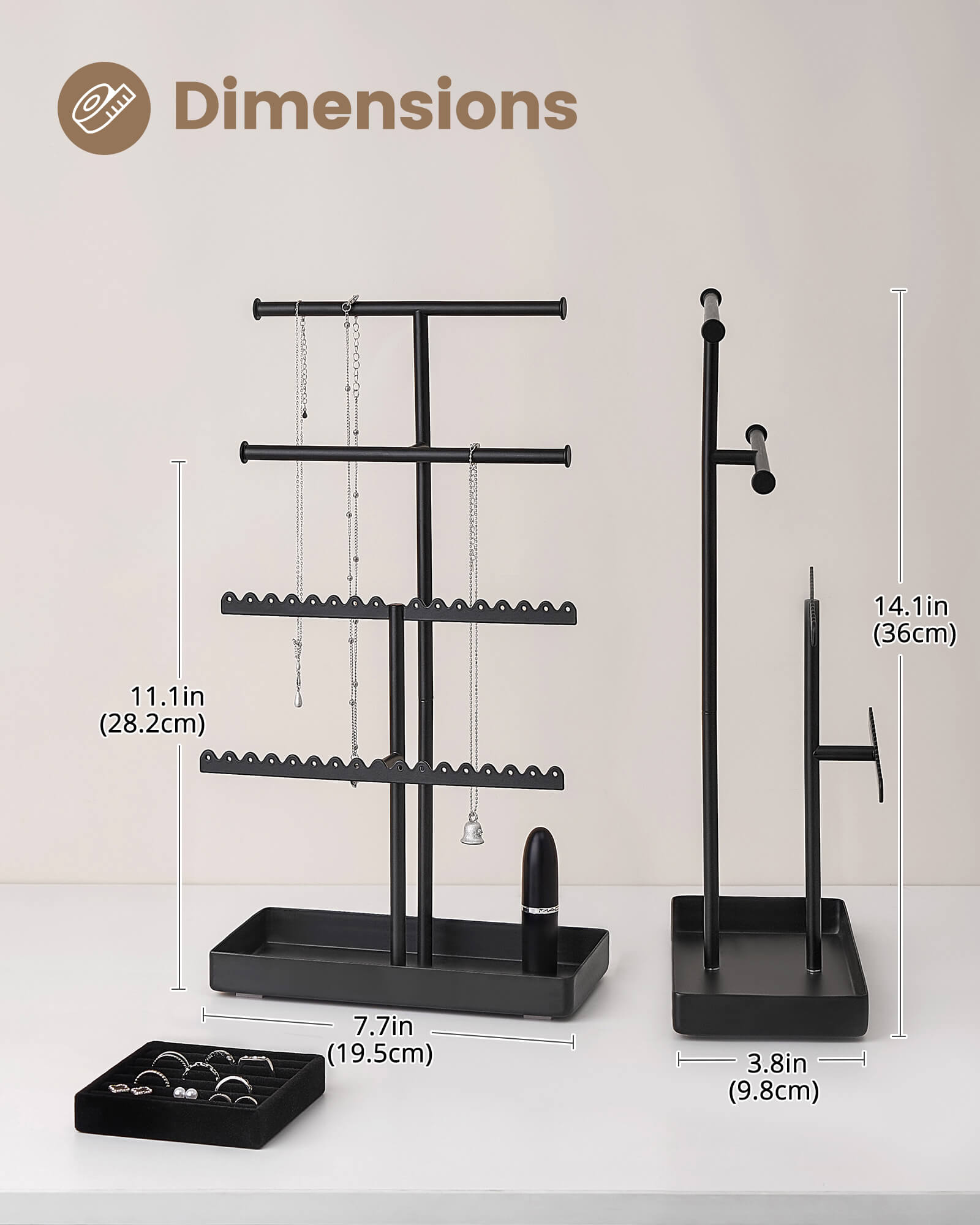 3/4/5 Tiers Jewelry Display Stand with Sturdy Metal Base Velvet Ring Tray