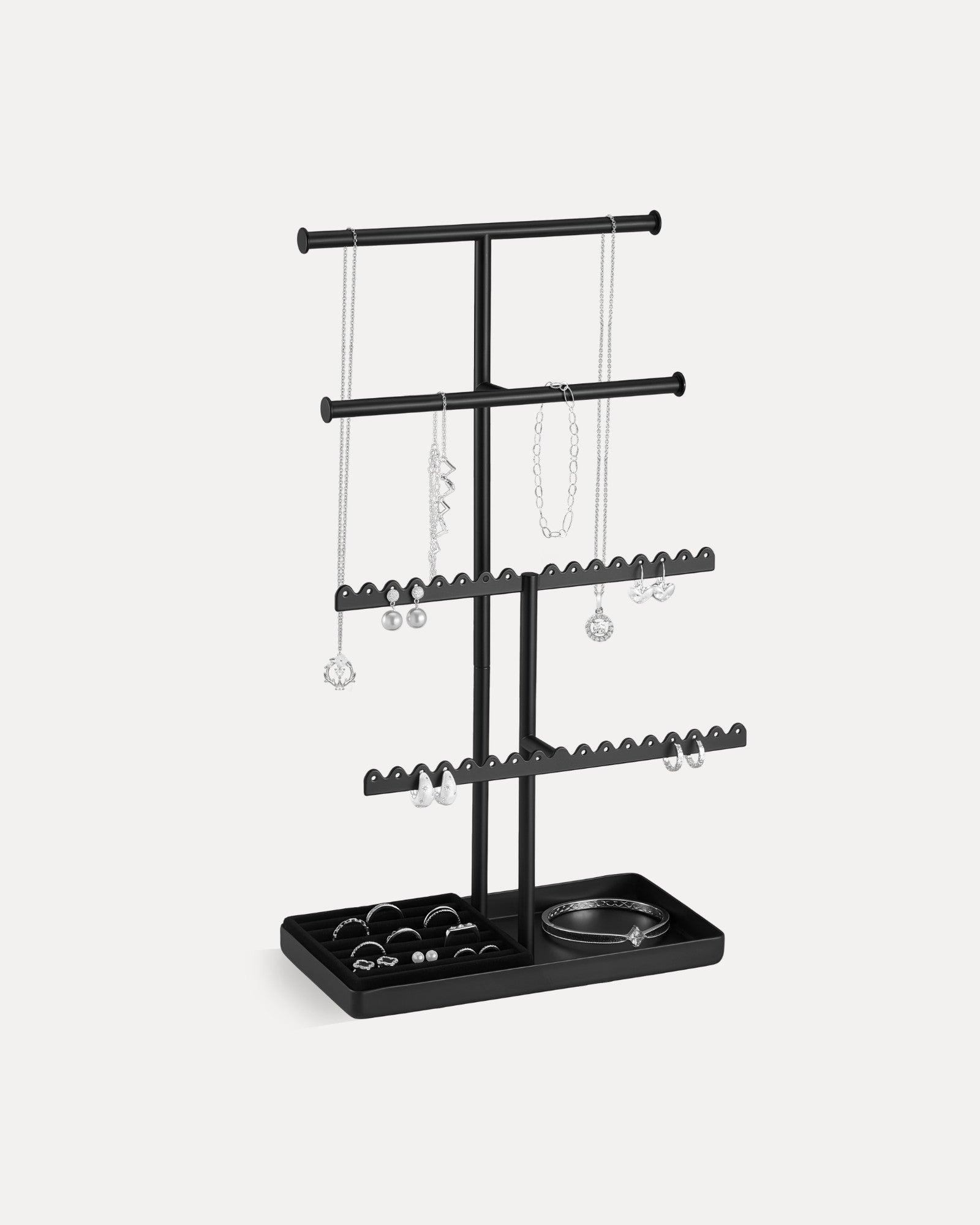 3/4/5 Tiers Jewelry Display Stand with Sturdy Metal Base Velvet Ring Tray