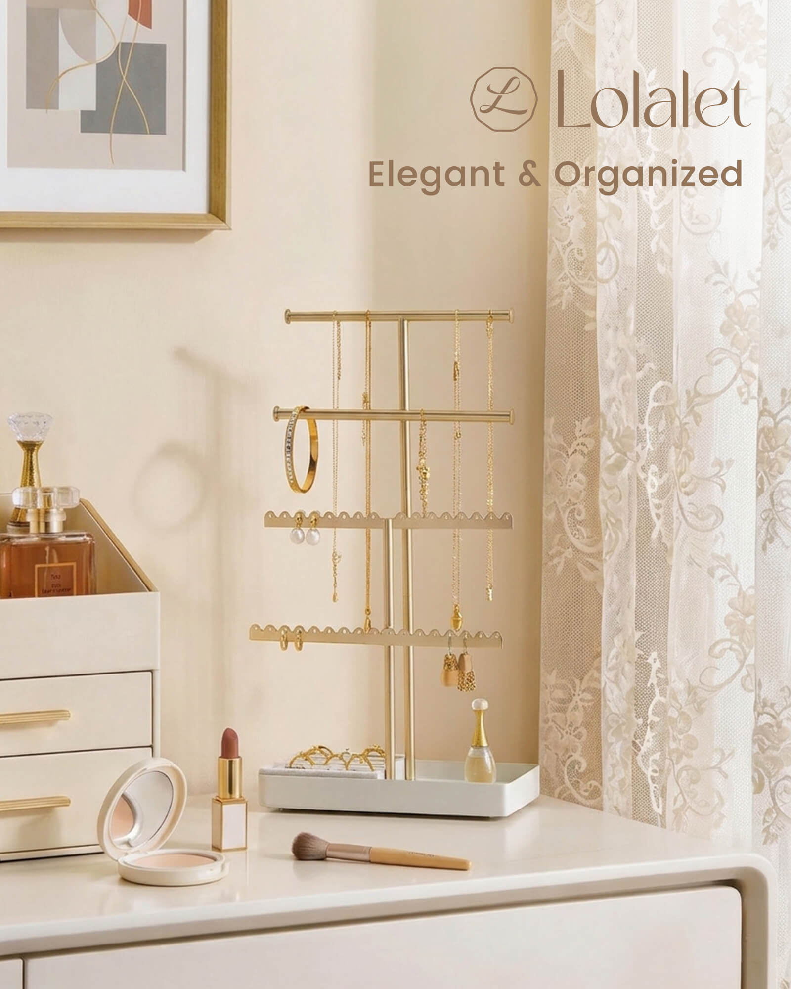 3/4/5 Tiers Jewelry Display Stand with Sturdy Metal Base Velvet Ring Tray