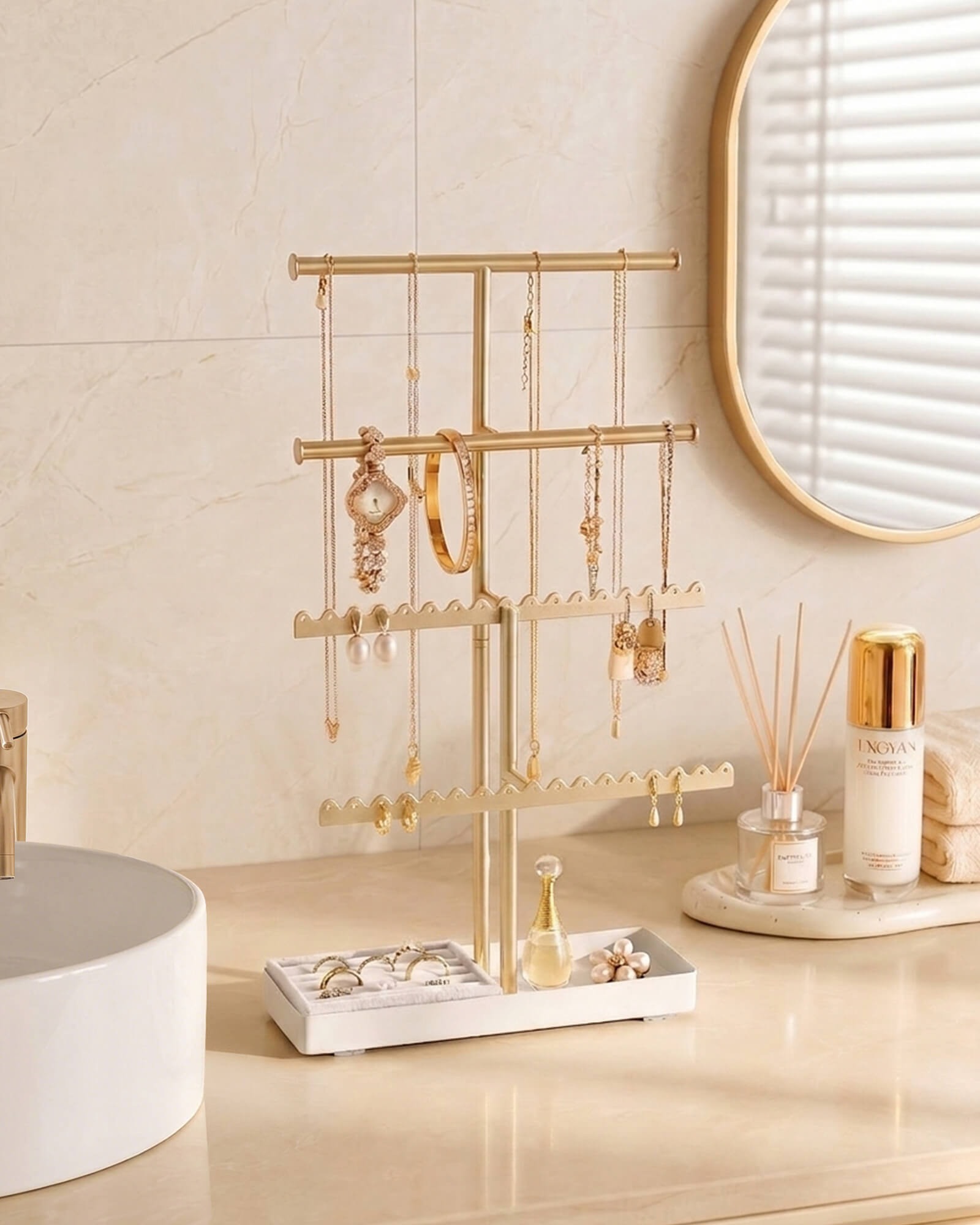 3/4/5 Tiers Jewelry Display Stand with Sturdy Metal Base Velvet Ring Tray