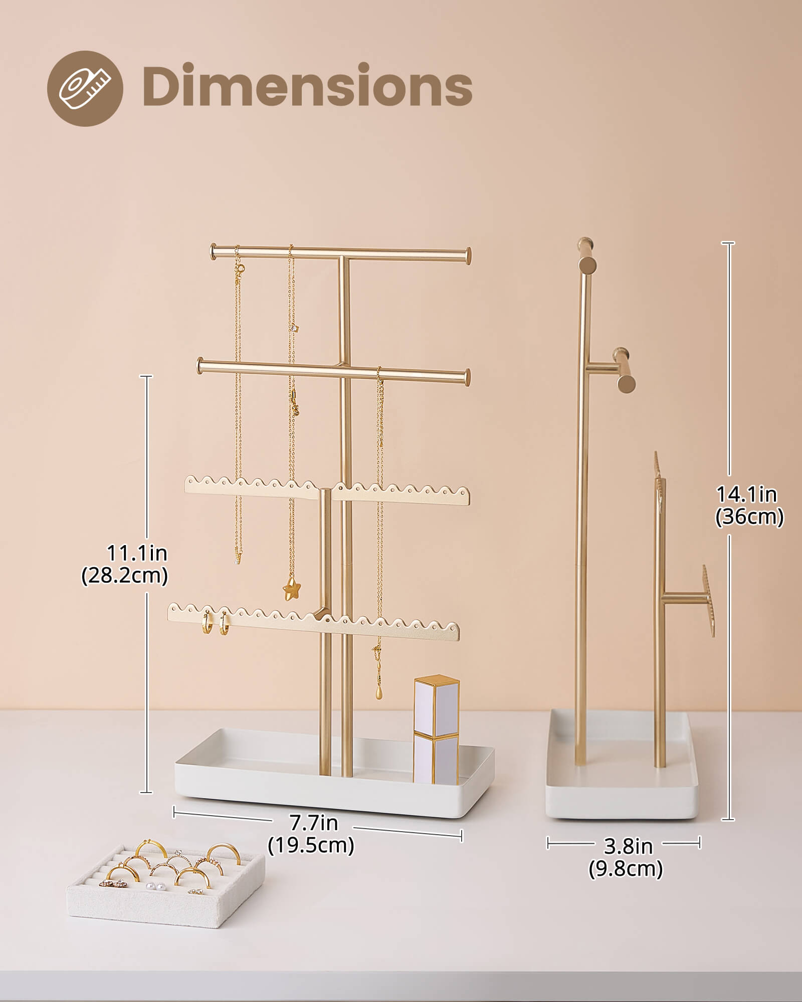 3/4/5 Tiers Jewelry Display Stand with Sturdy Metal Base Velvet Ring Tray