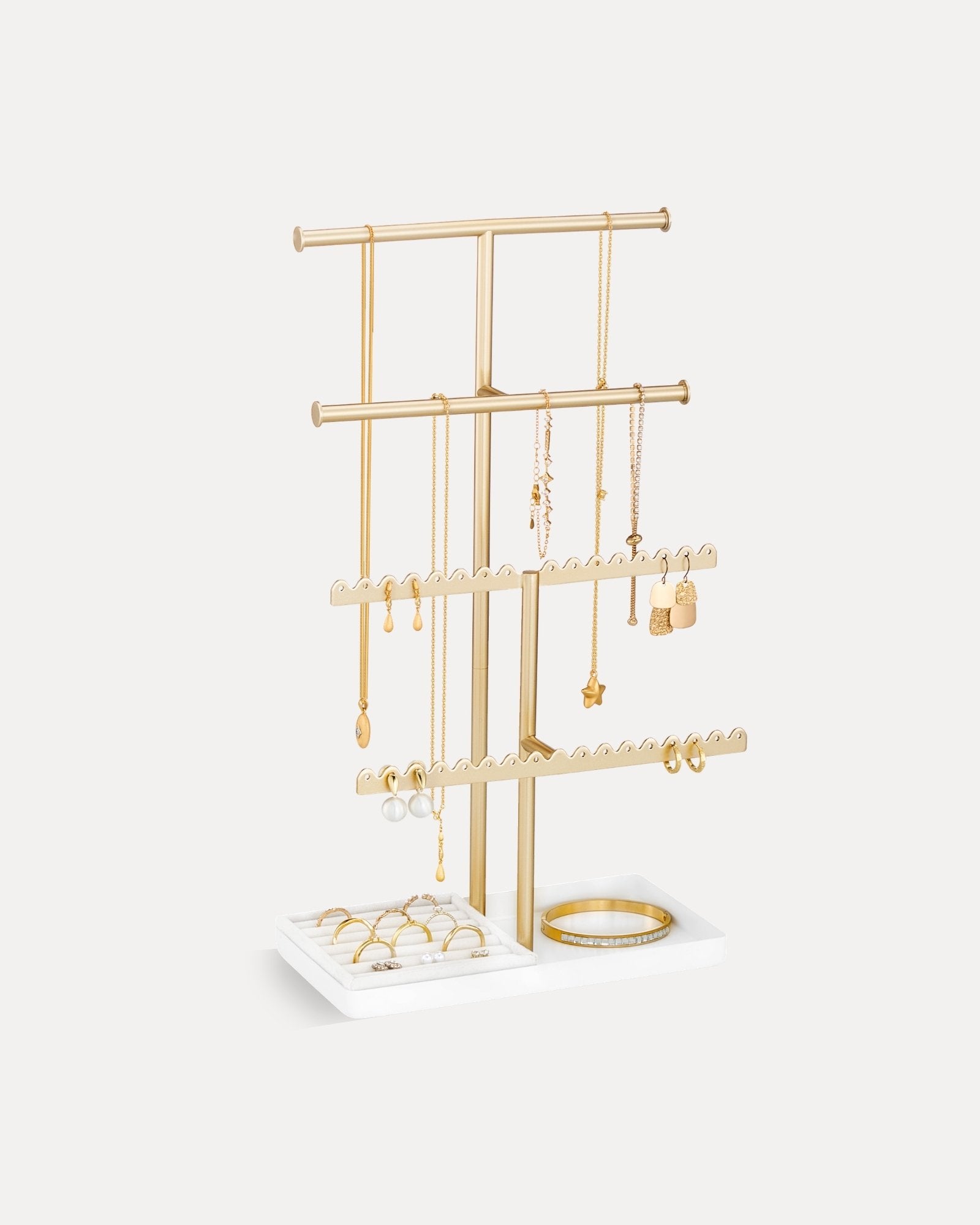 3/4/5 Tiers Jewelry Display Stand with Sturdy Metal Base Velvet Ring Tray