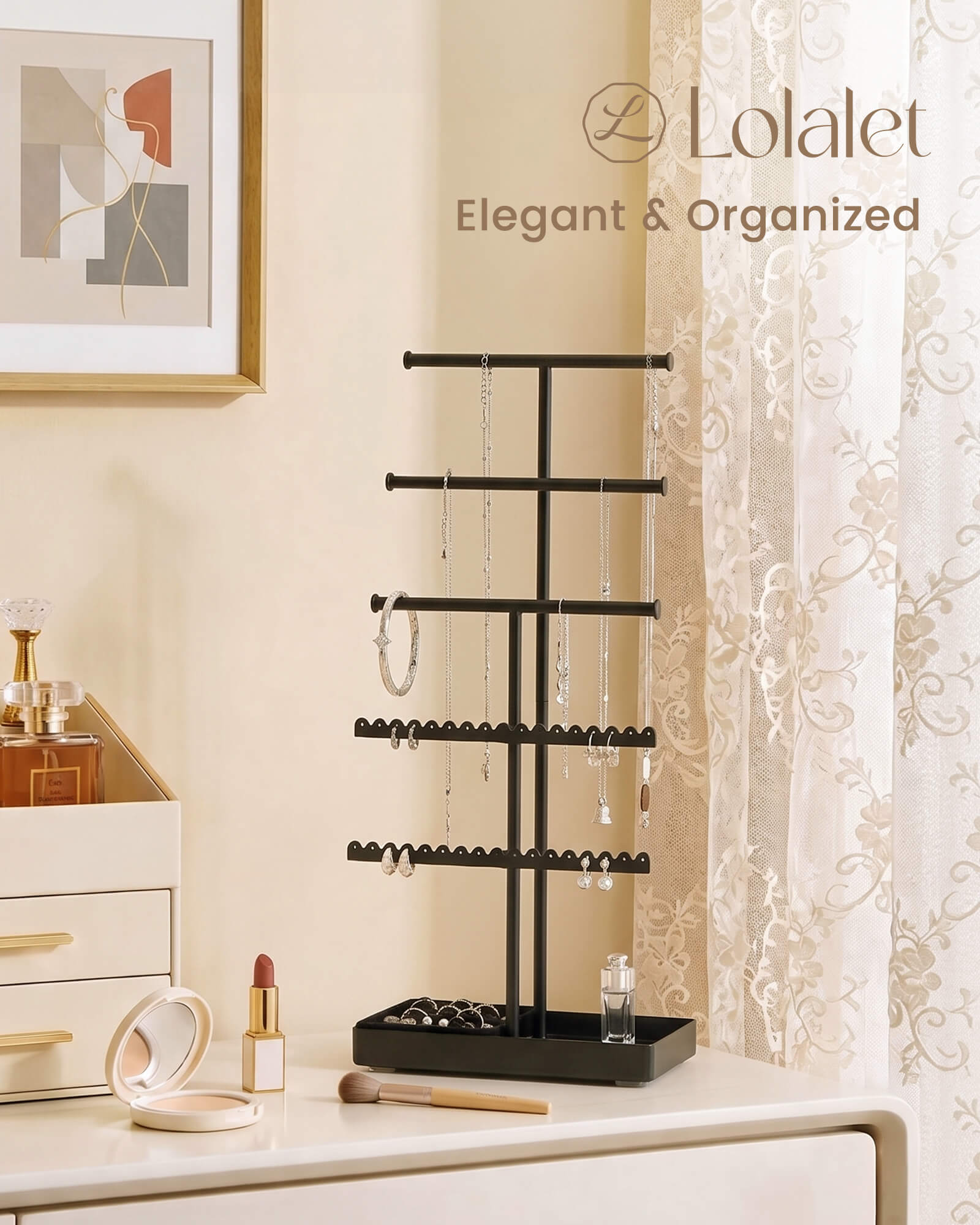 3/4/5 Tiers Jewelry Display Stand with Sturdy Metal Base Velvet Ring Tray