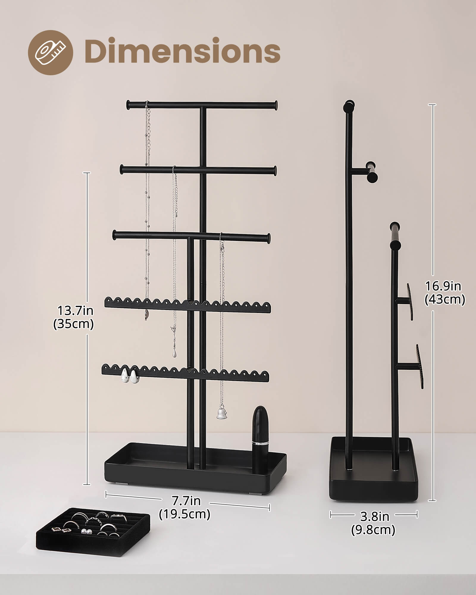 3/4/5 Tiers Jewelry Display Stand with Sturdy Metal Base Velvet Ring Tray