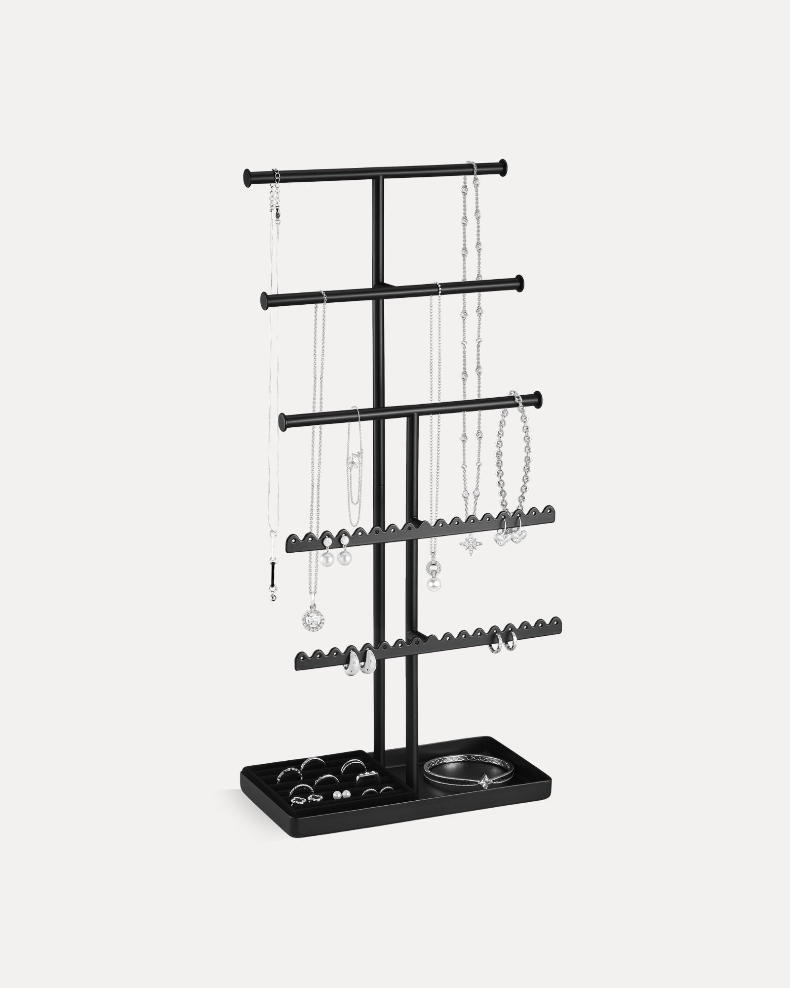 3/4/5 Tiers Jewelry Display Stand with Sturdy Metal Base Velvet Ring Tray