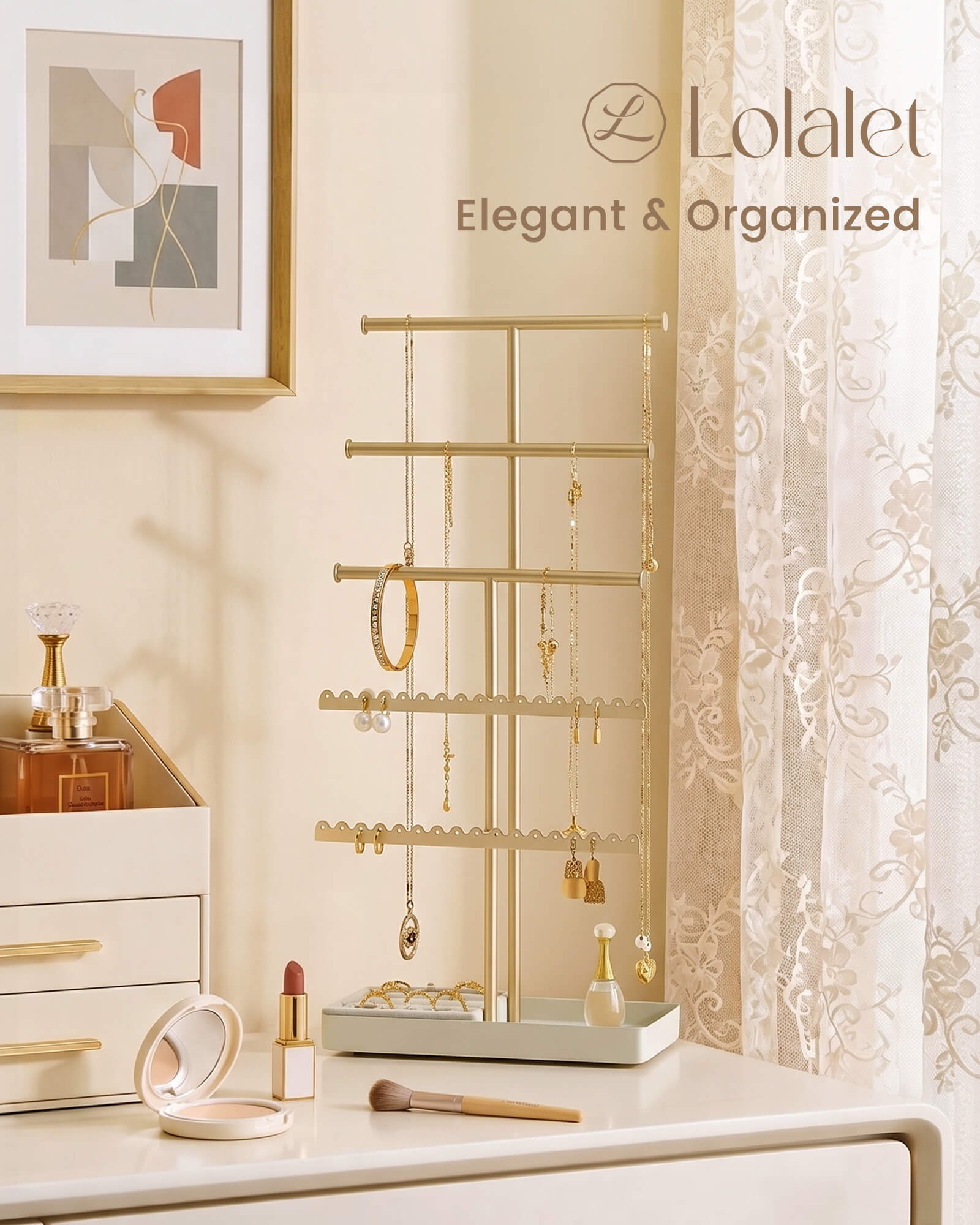 3/4/5 Tiers Jewelry Display Stand with Sturdy Metal Base Velvet Ring Tray