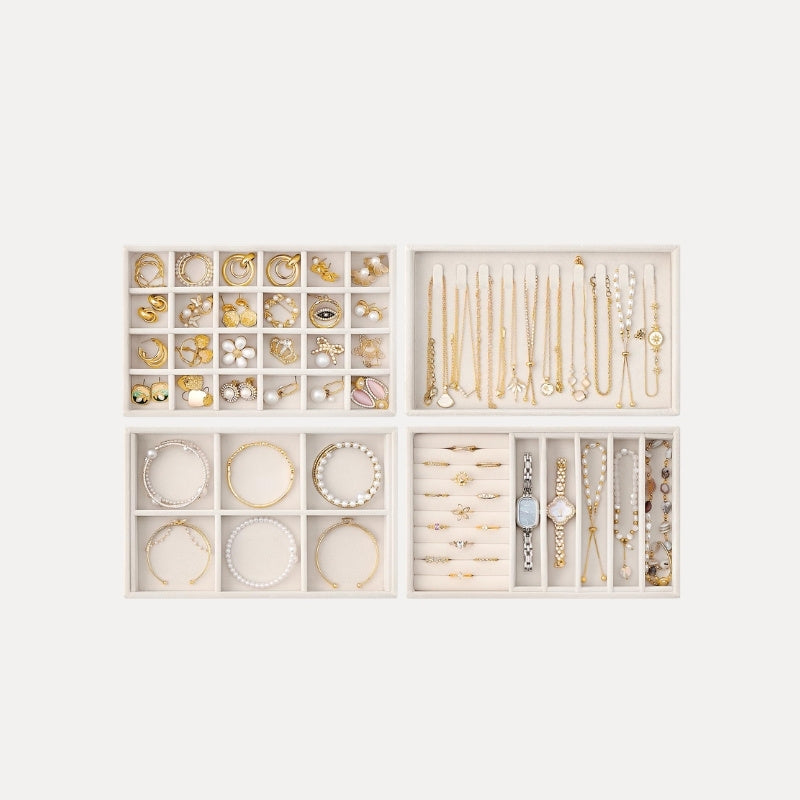 Stackable Velvet Jewelry Organizer Tray Set