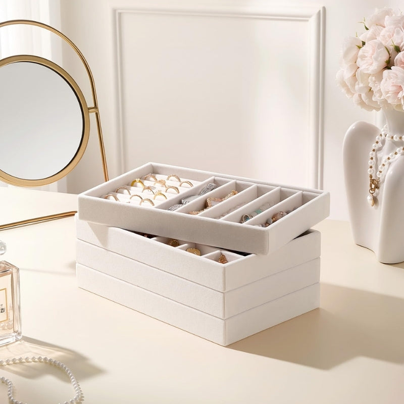 Stackable Velvet Jewelry Organizer Tray Set