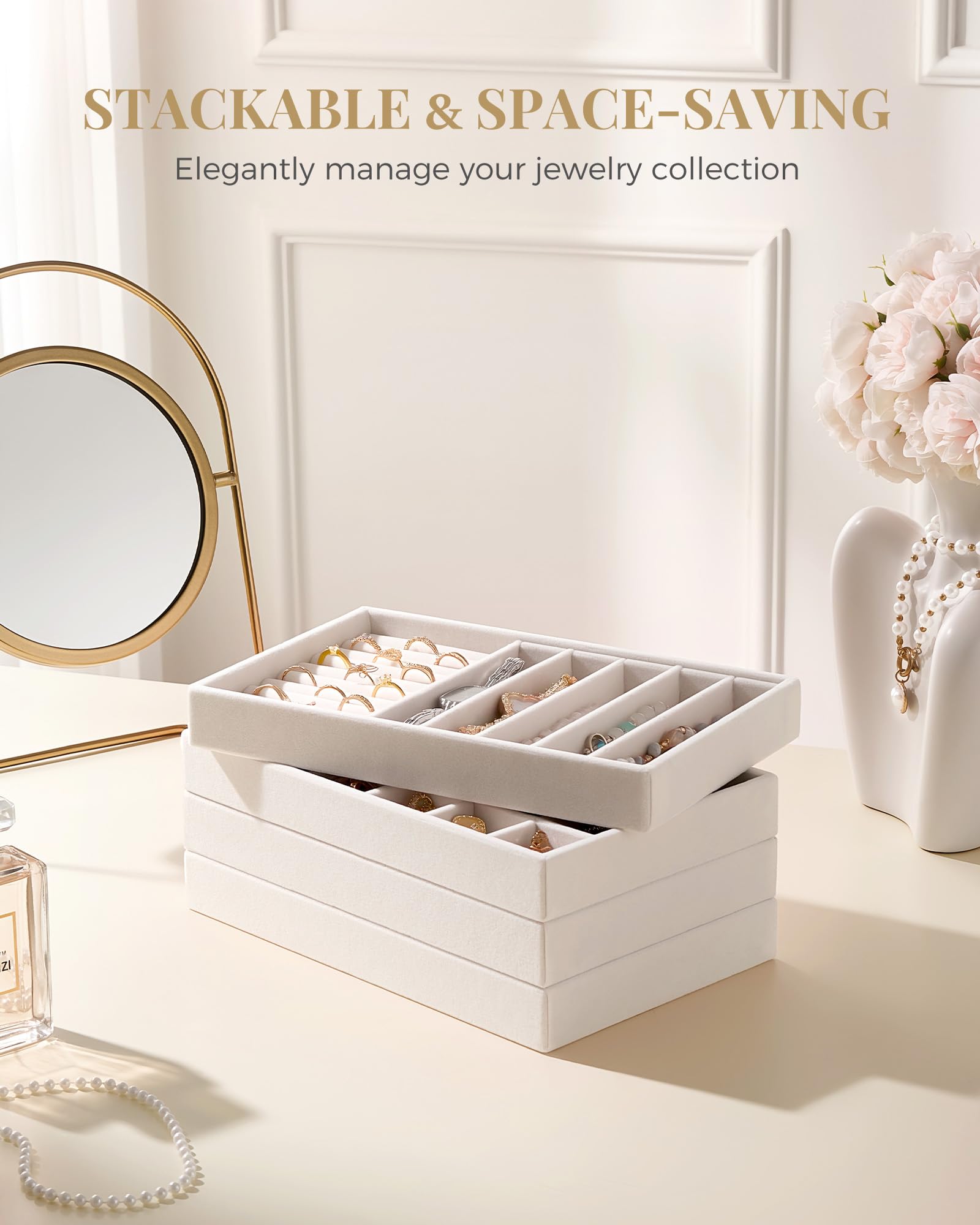 Stackable Velvet Jewelry Organizer Tray Set