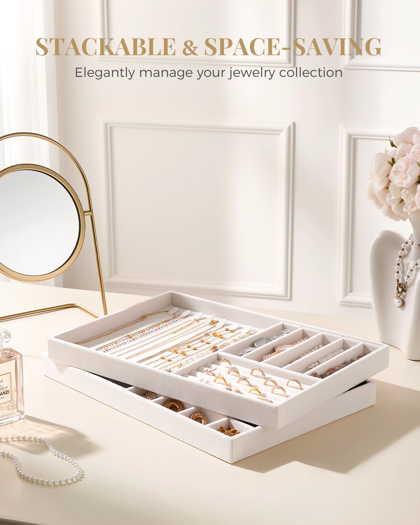 Stackable Velvet Jewelry Organizer Tray Set