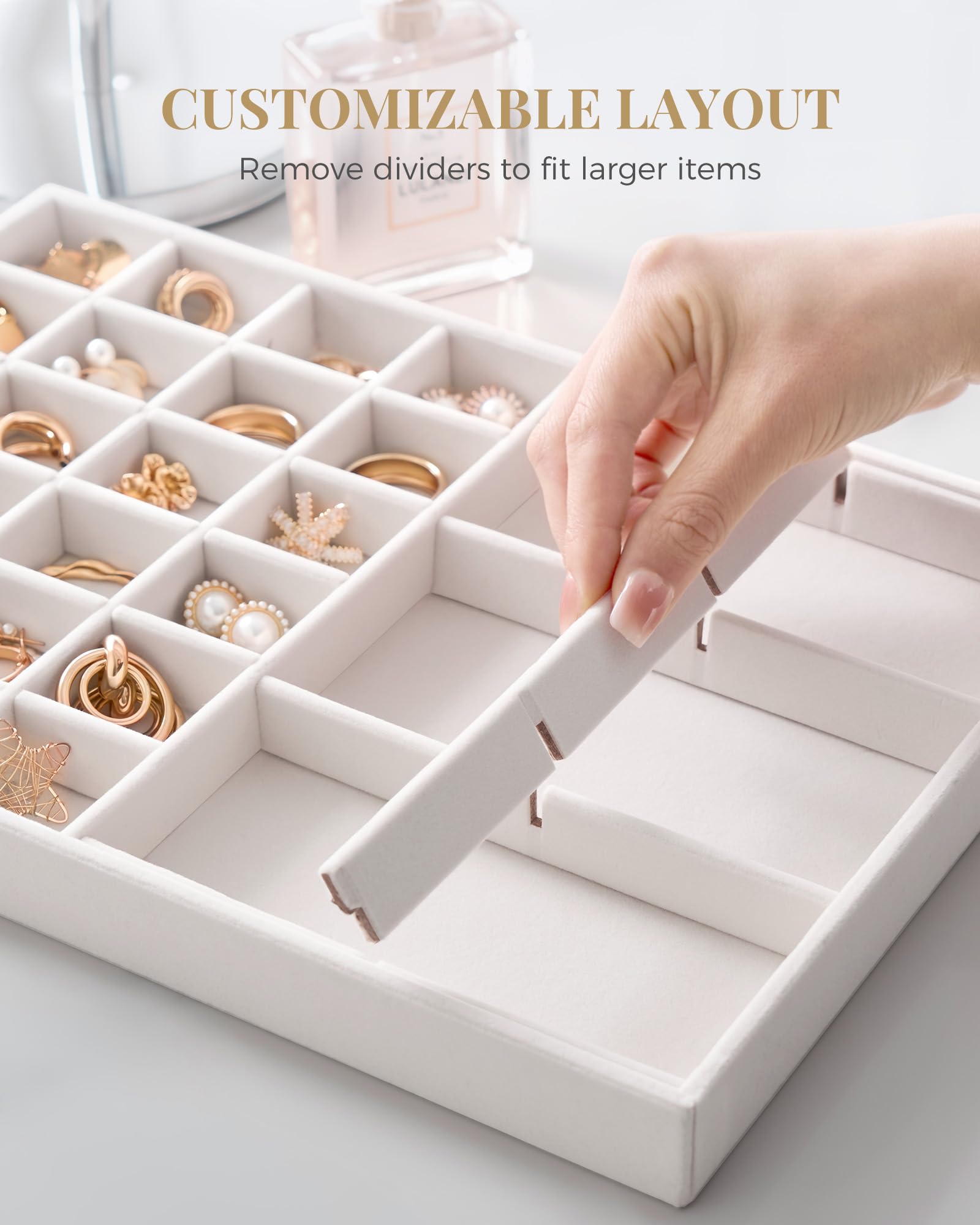 Stackable Velvet Jewelry Organizer Tray Set