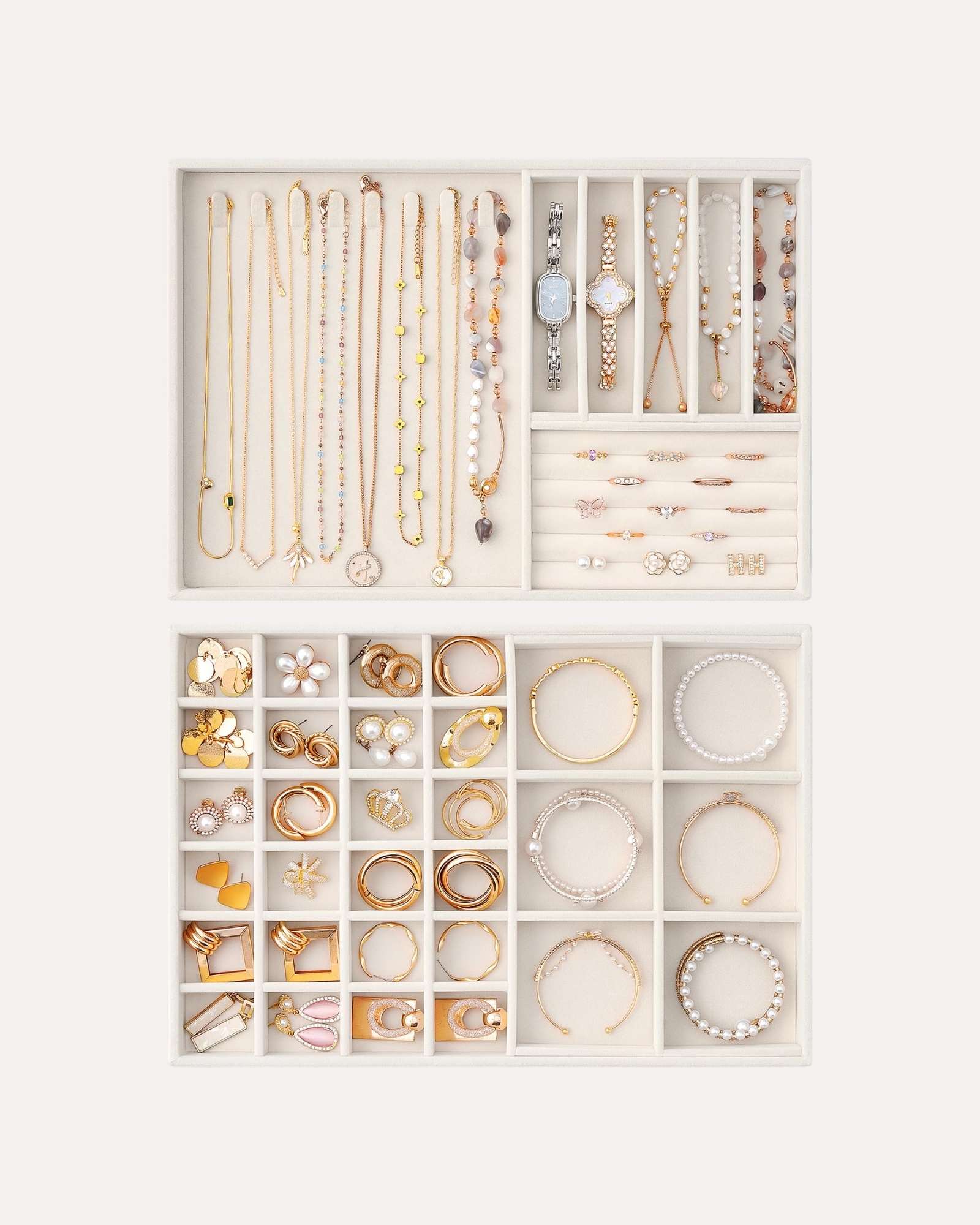 Stackable Velvet Jewelry Organizer Tray Set
