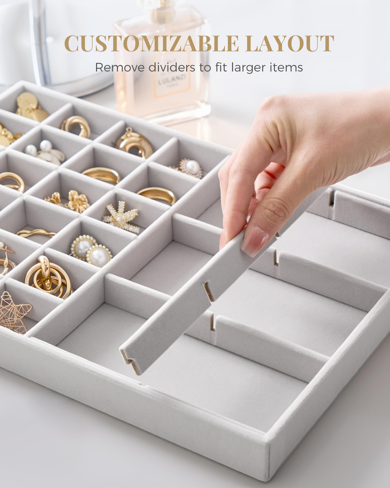 Stackable Velvet Jewelry Organizer Tray Set