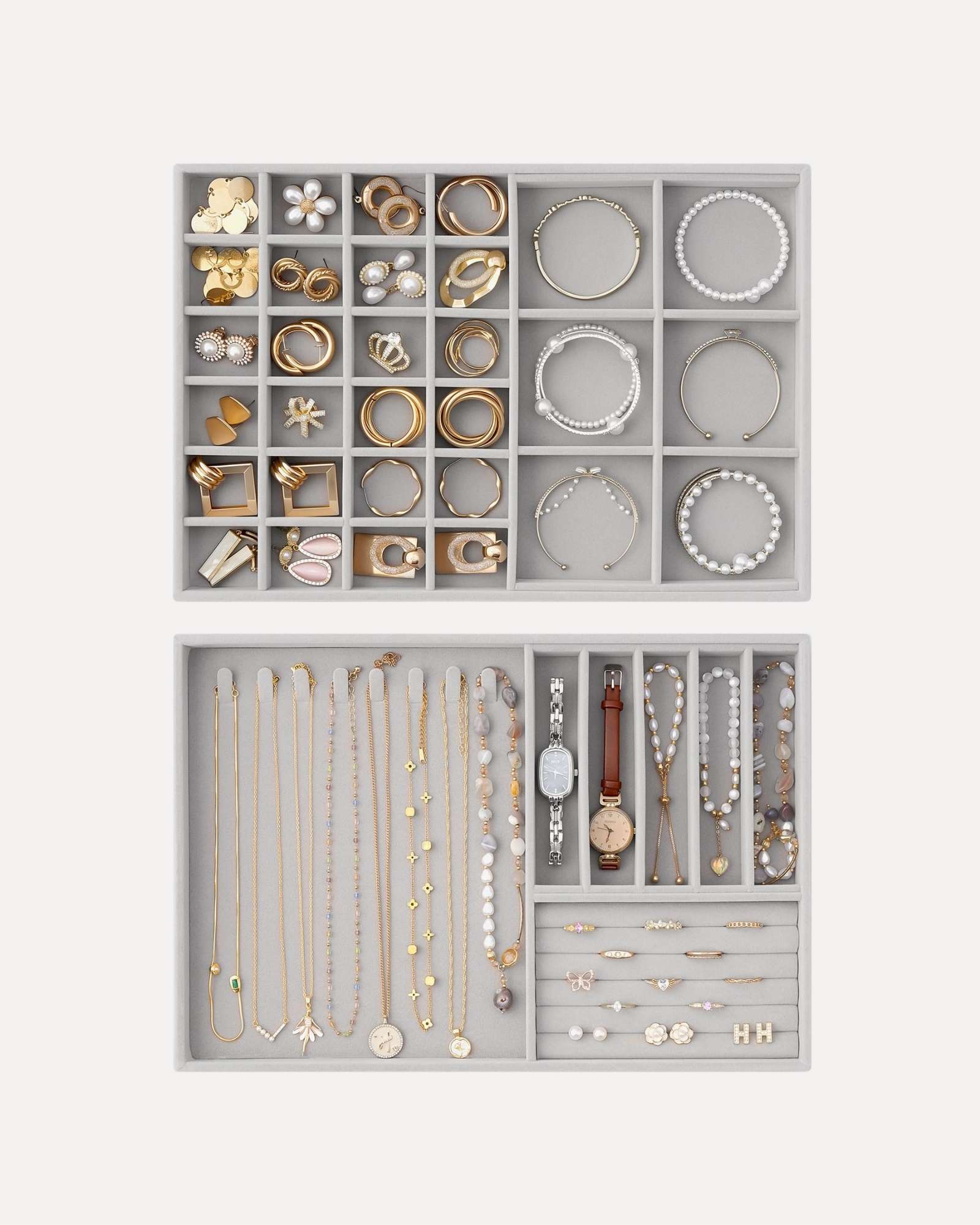 Stackable Velvet Jewelry Organizer Tray Set