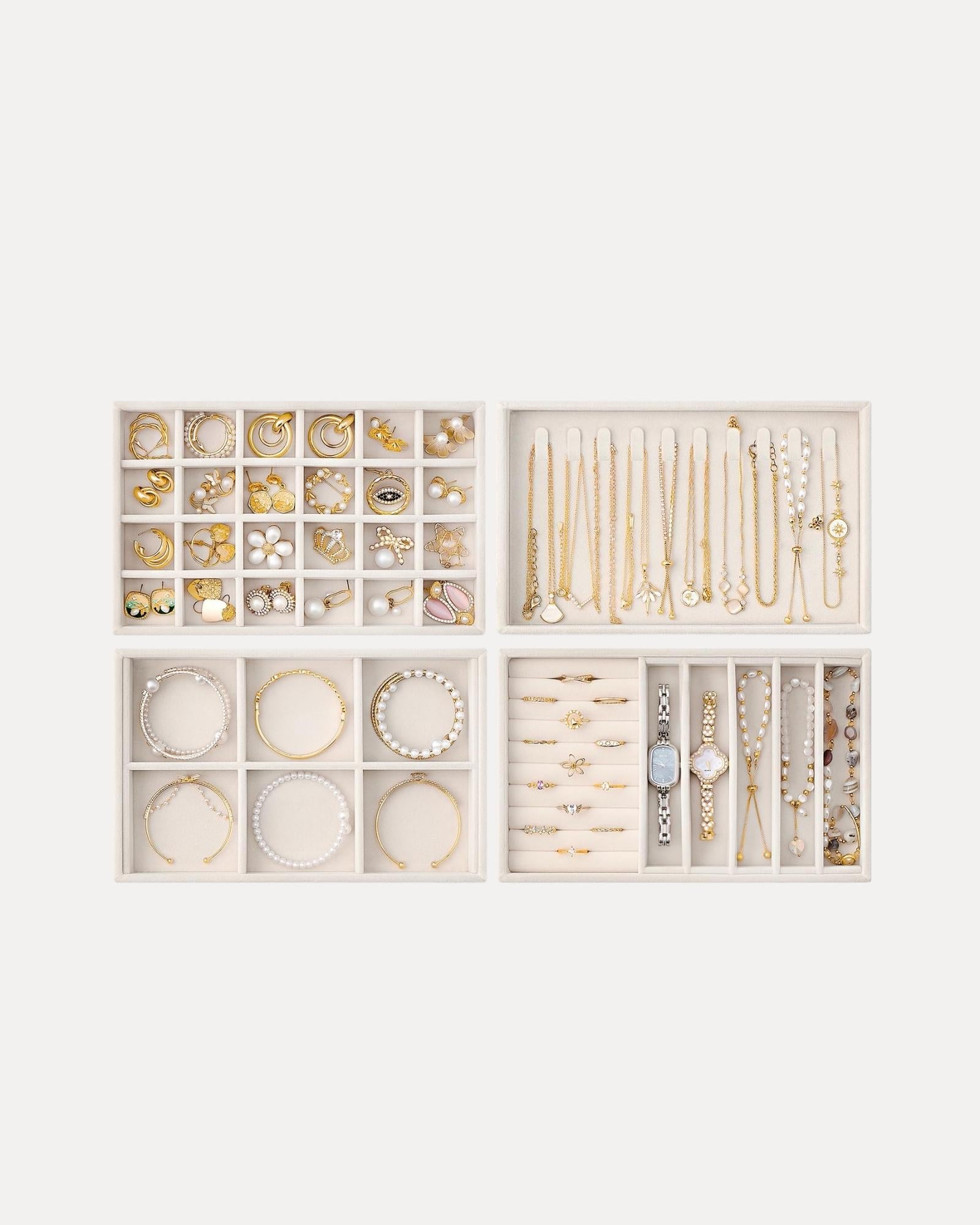 Stackable Velvet Jewelry Organizer Tray Set