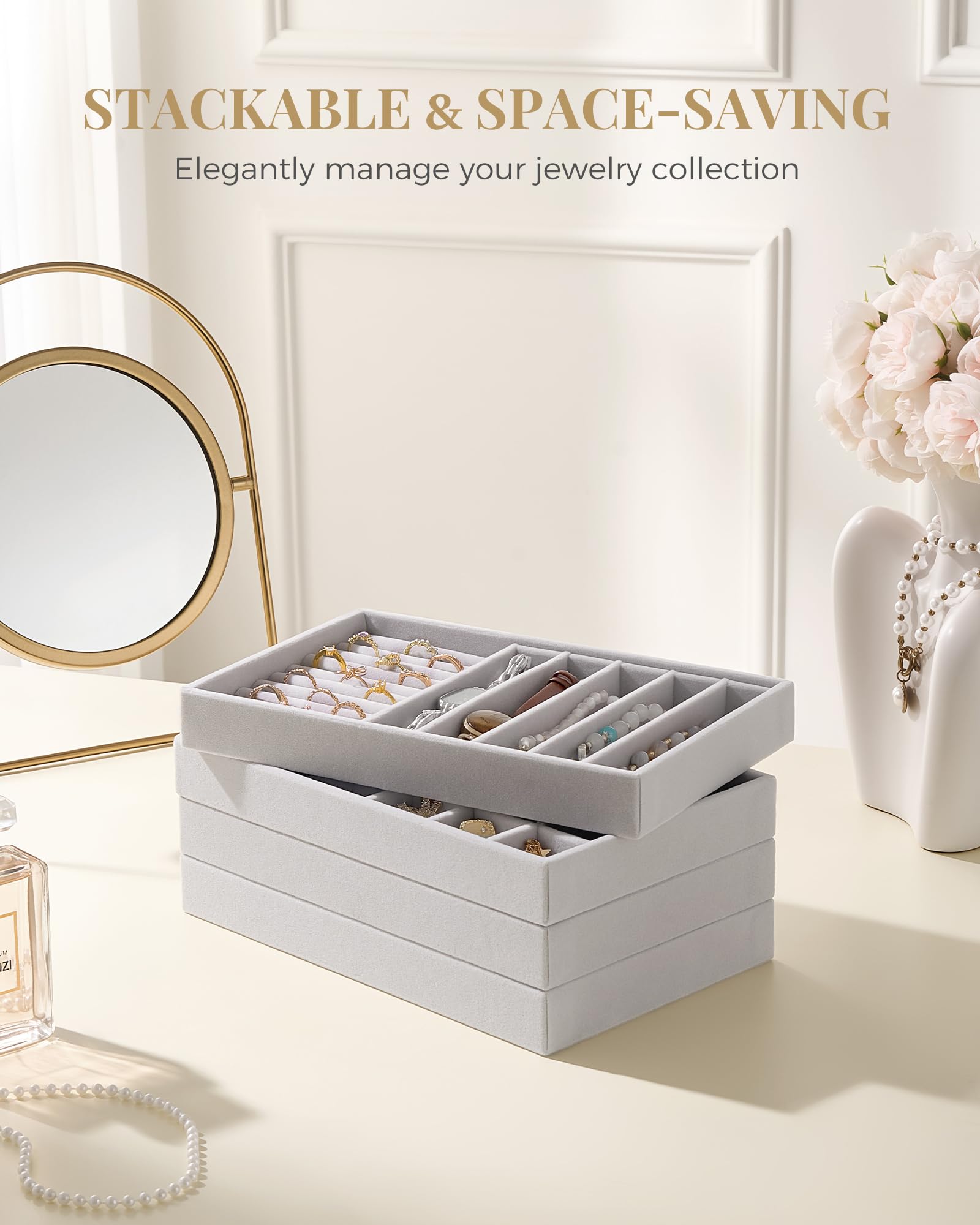 Stackable Velvet Jewelry Organizer Tray Set