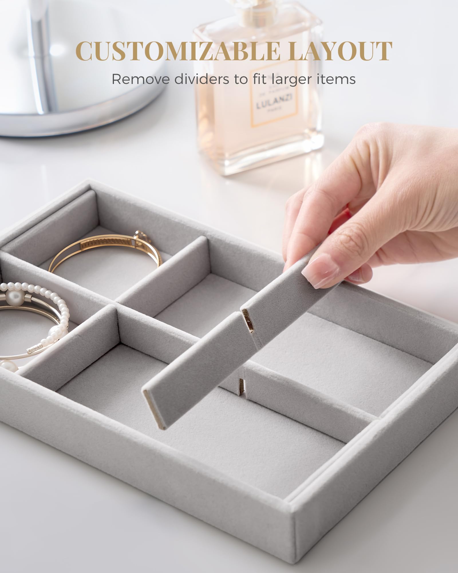 Stackable Velvet Jewelry Organizer Tray Set