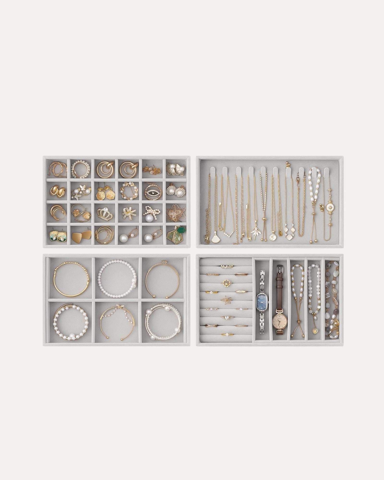 Stackable Velvet Jewelry Organizer Tray Set